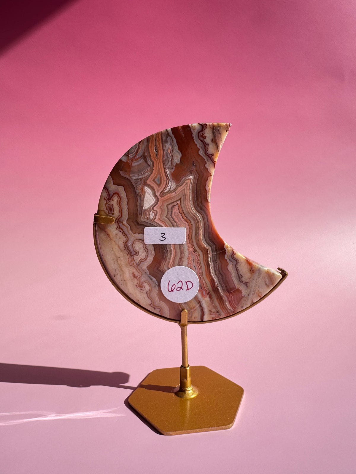 Pink Crazy Lace Agate Moon on Stand - ITEM D