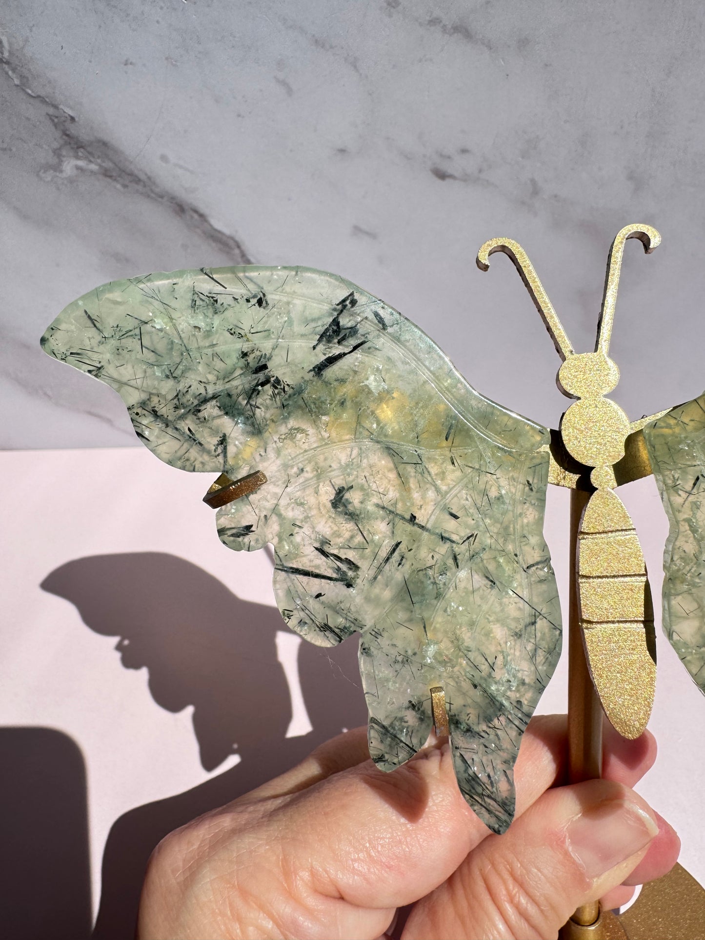 Prehnite Butterfly Wings with Stand
