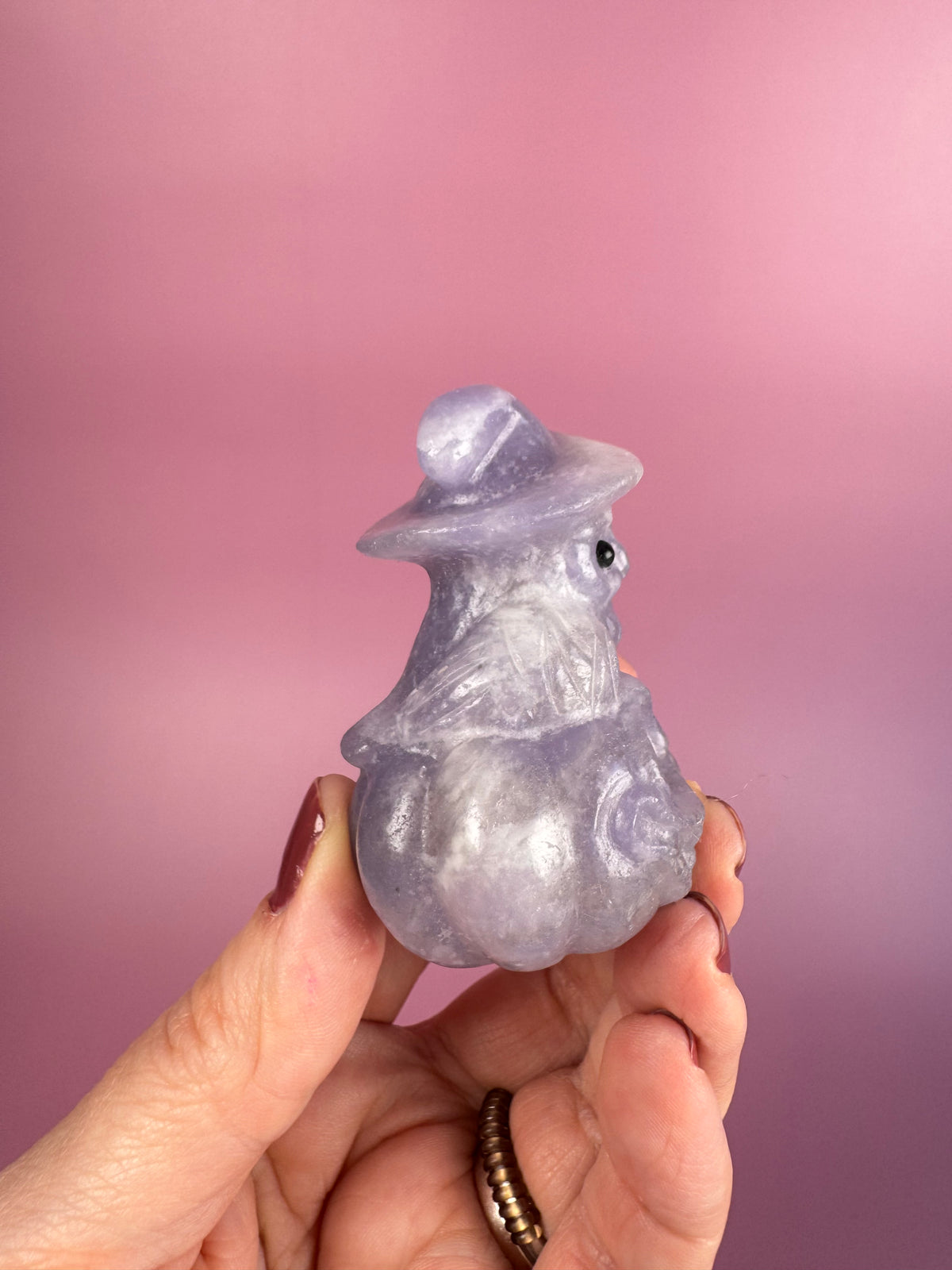 Lepidolite Halloween Owl with Pumpkin Carving