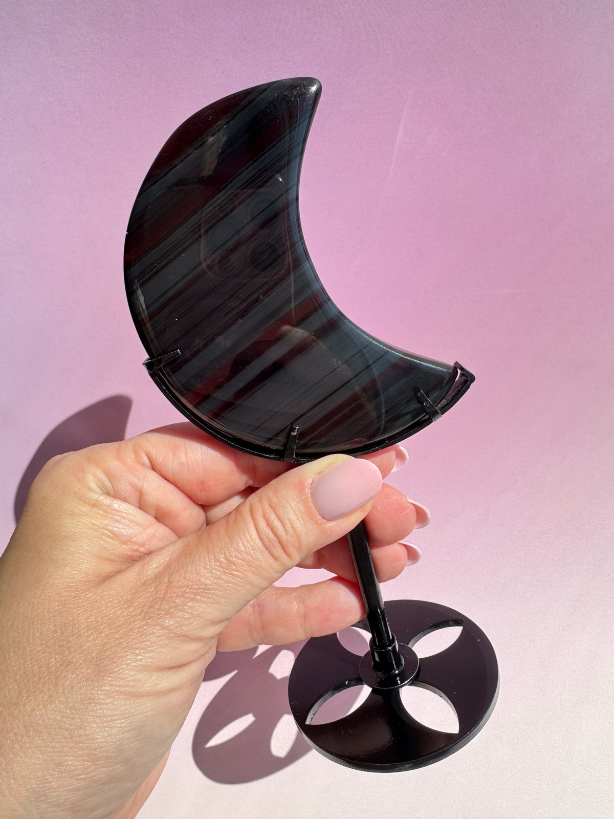 Midnight Lace Obsidian Moon on Stand