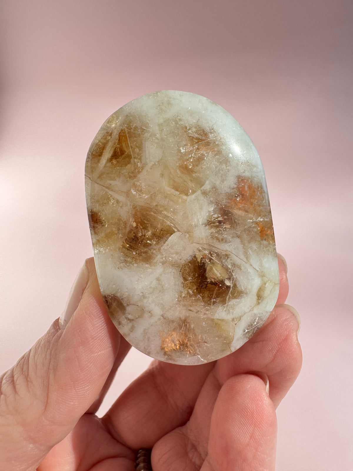 Honeycomb Citrine (Treated) Palm Stone - Item F