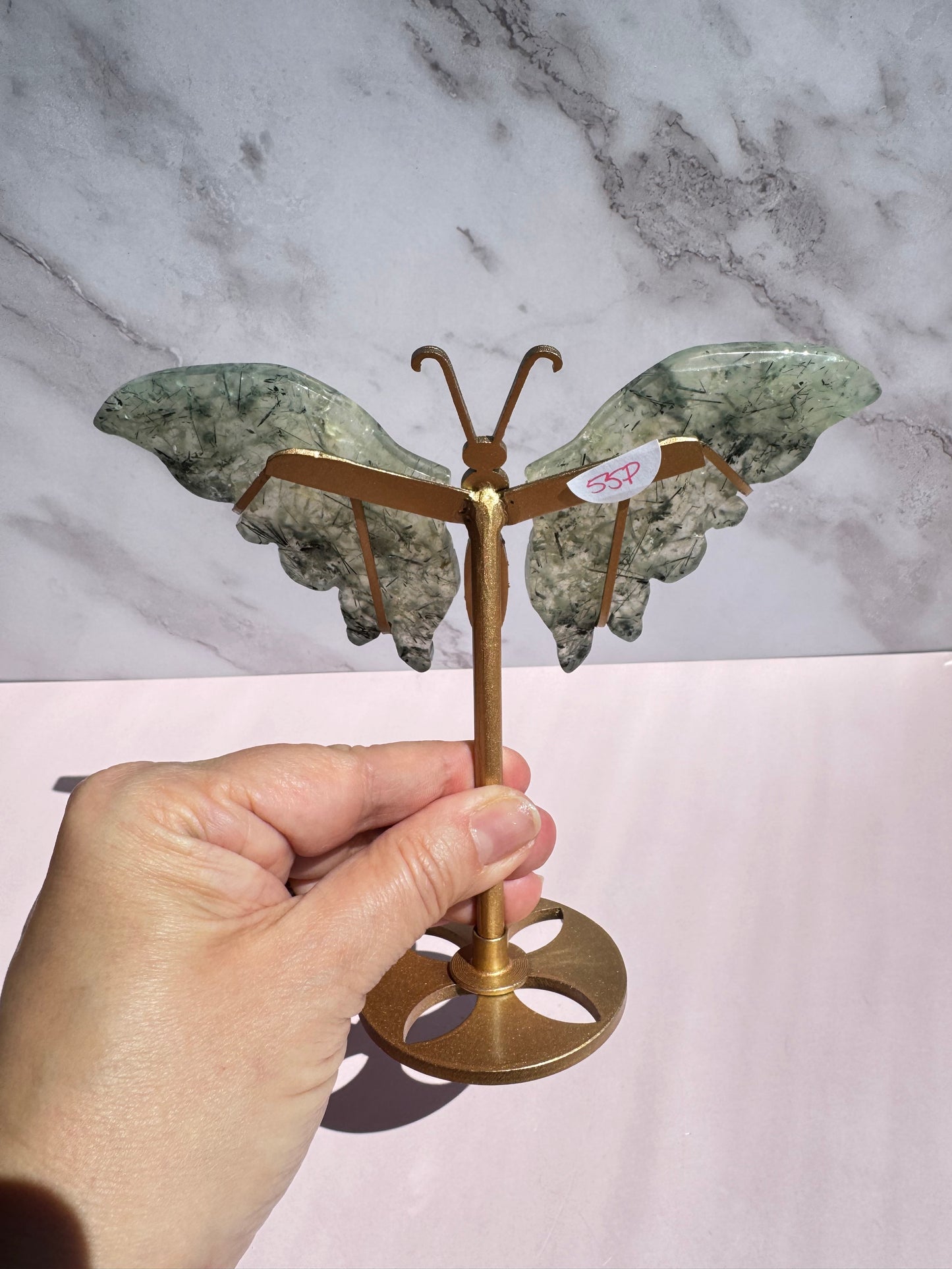 Prehnite Butterfly Wings with Stand
