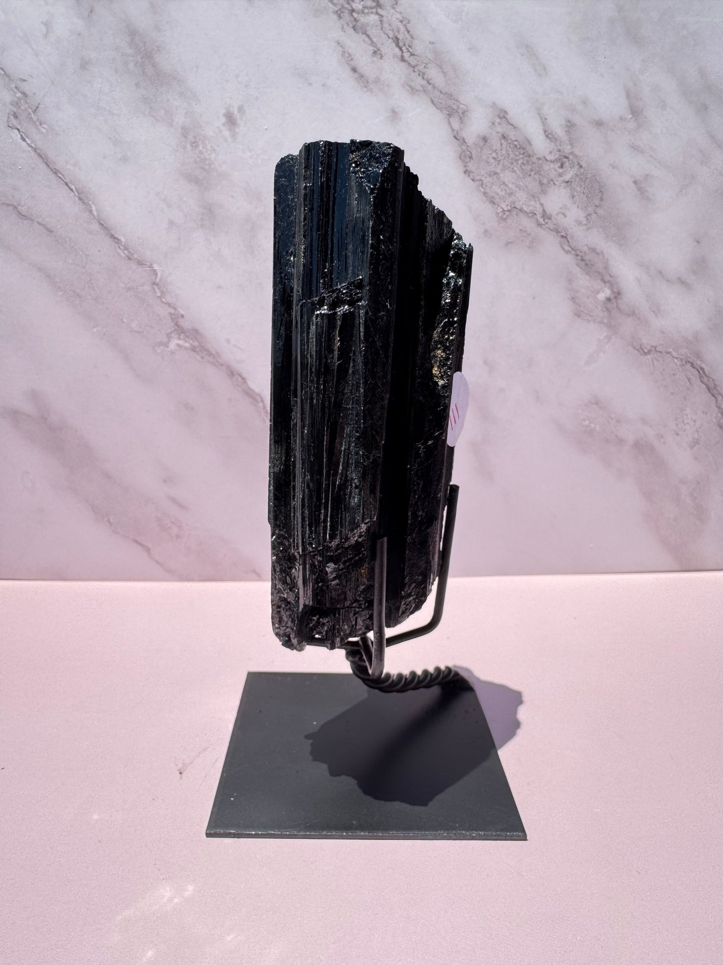 Black Tourmaline Raw Freeform on Stand, from Brazil