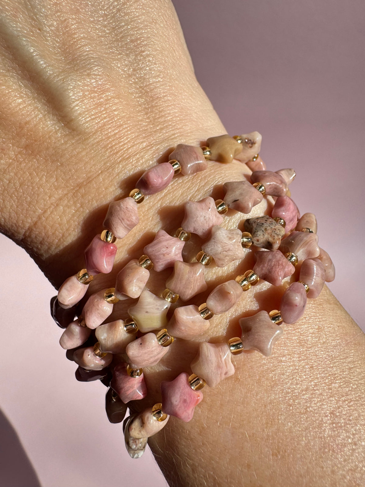 Pink Petrified Wood Star Bracelet (6.75")