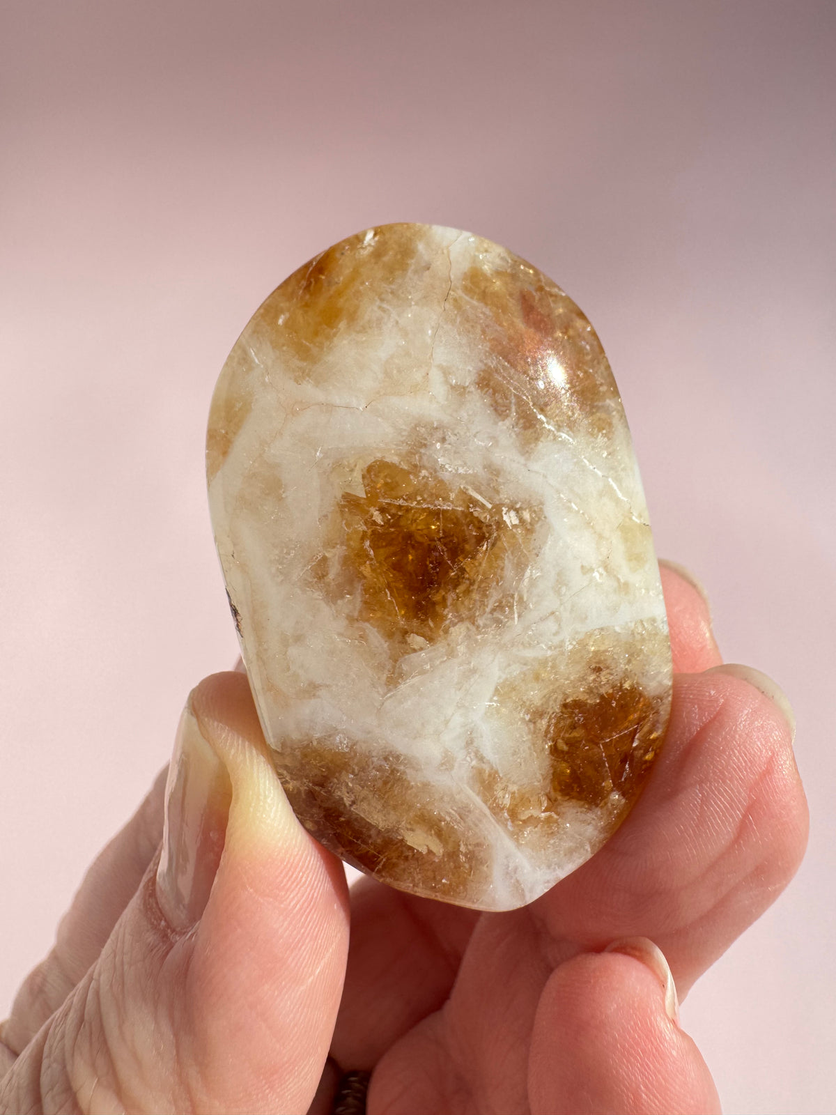 Honeycomb Citrine (Treated) Palm Stone - Item C