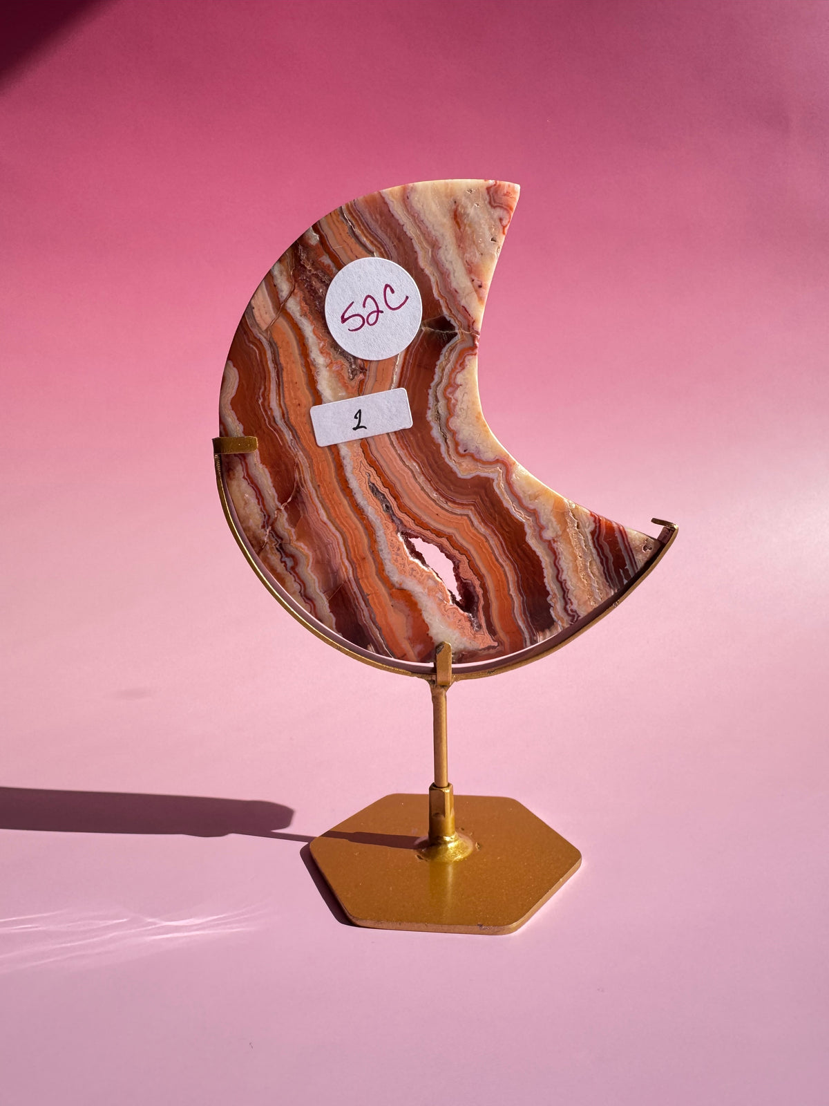 Pink Crazy Lace Agate Moon on Stand - ITEM C