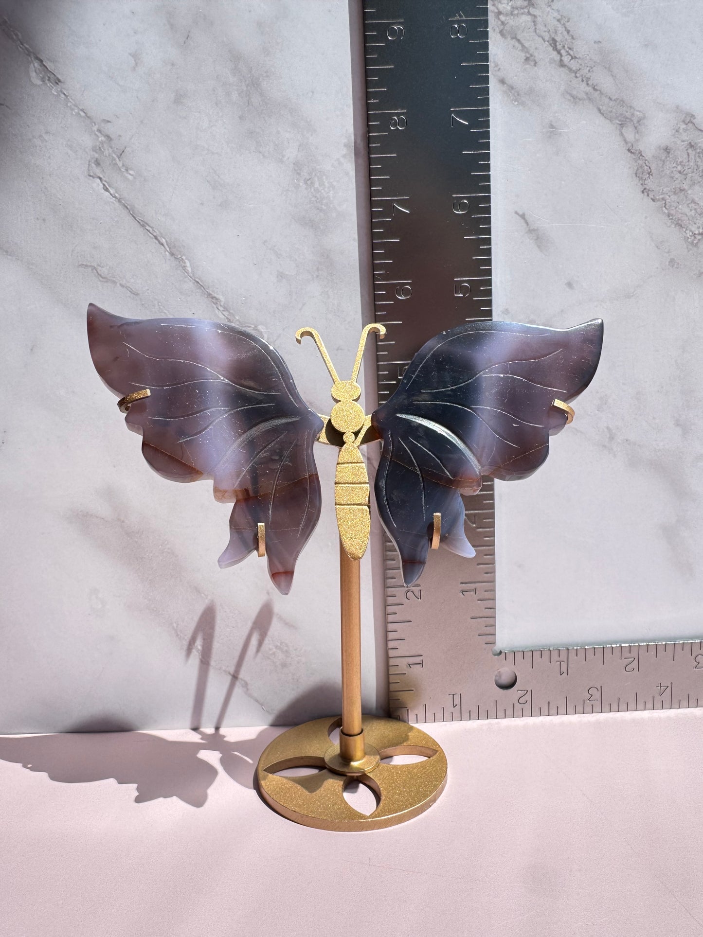 Blue Agate Butterfly Wings with Stand