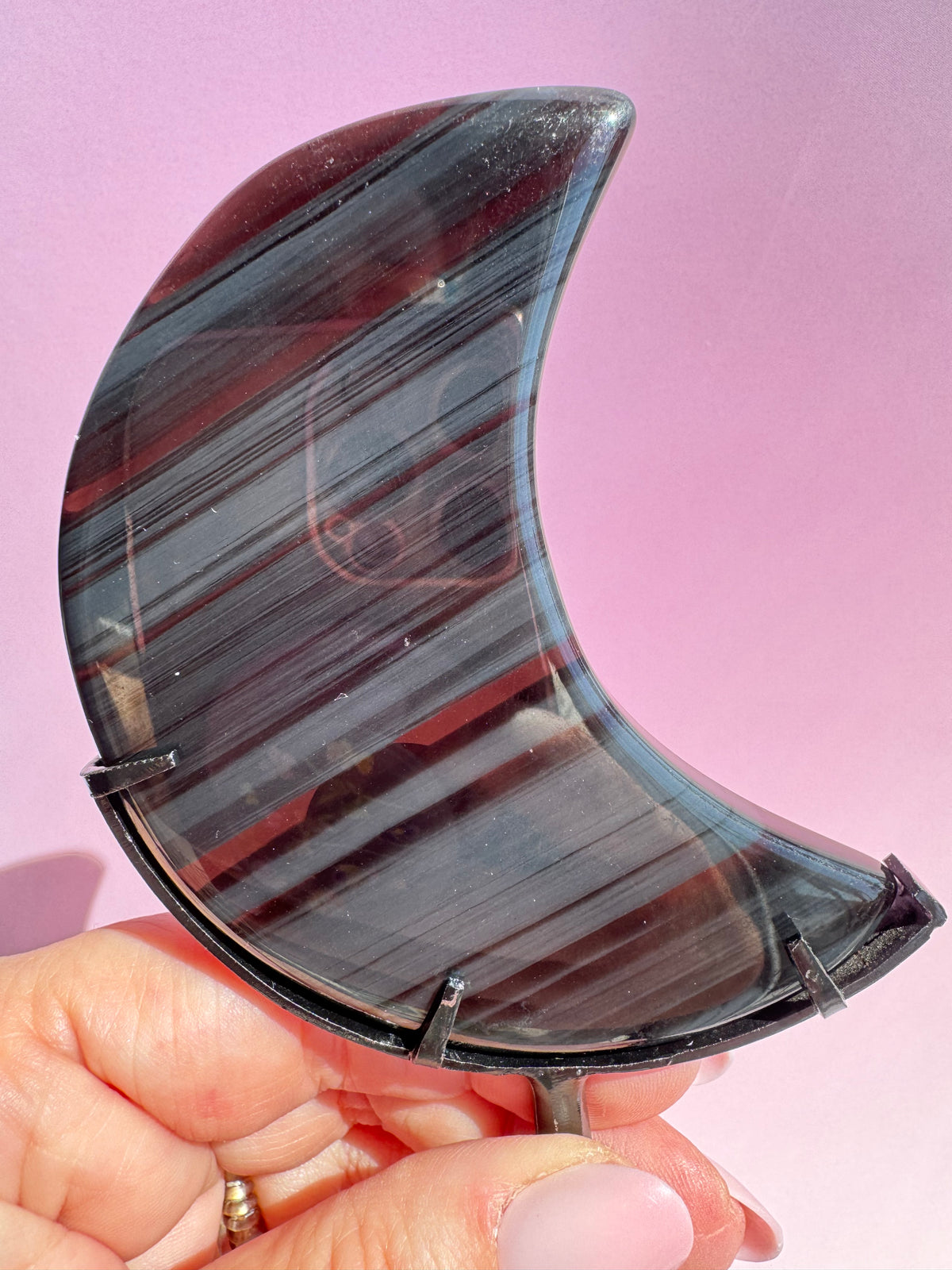Midnight Lace Obsidian Moon on Stand
