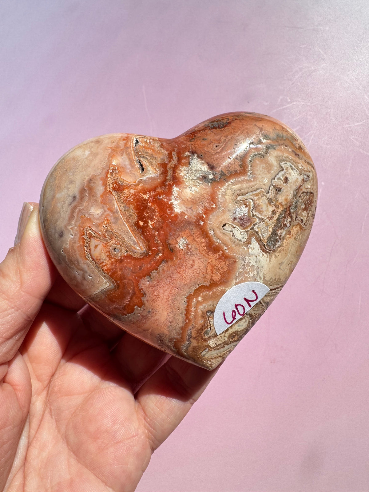 Pink Crazy Lace Agate Puffy Heart - ITEM N