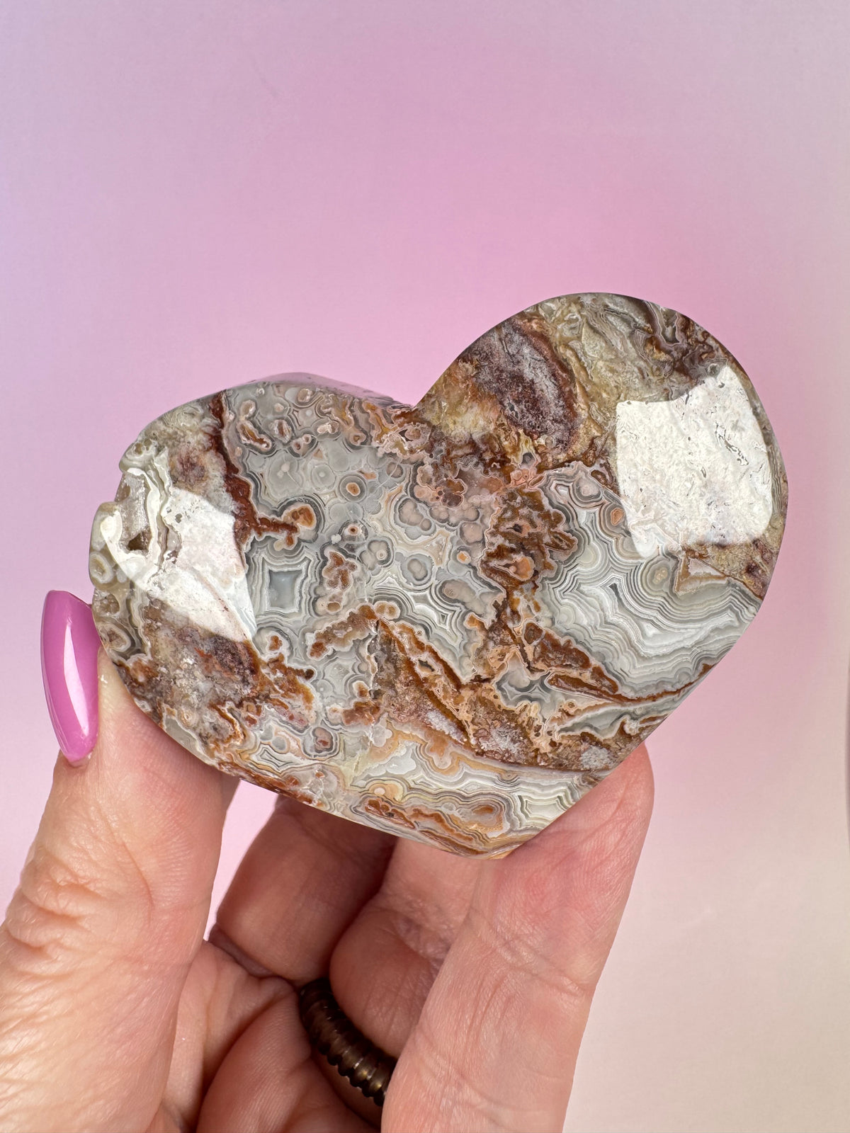 Mexican Crazy Lace Agate Heart Carving - Item D