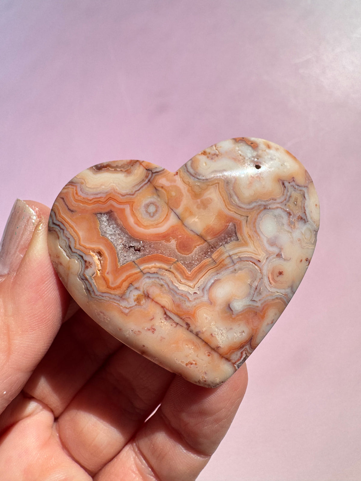 Pink Crazy Lace Agate Heart Carving - ITEM M