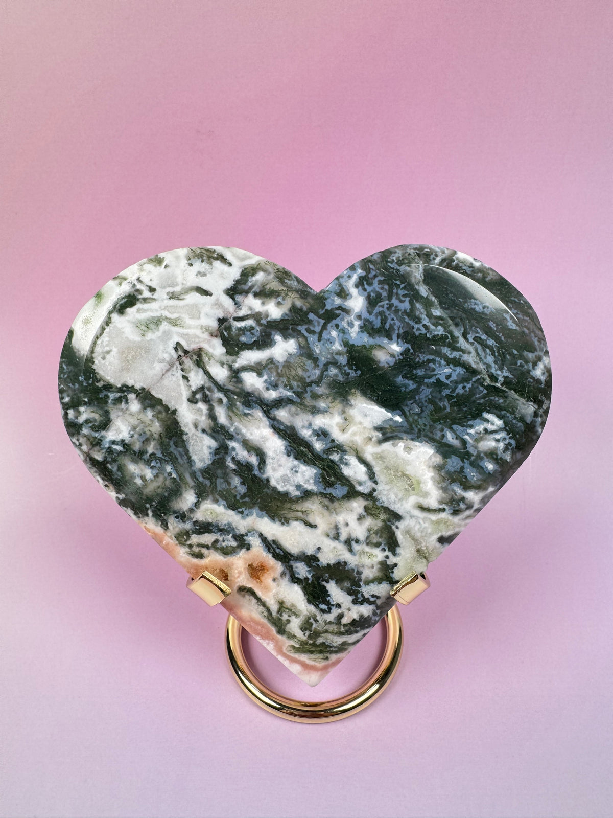 Pink and Green Moss Agate Heart Carving - Item P