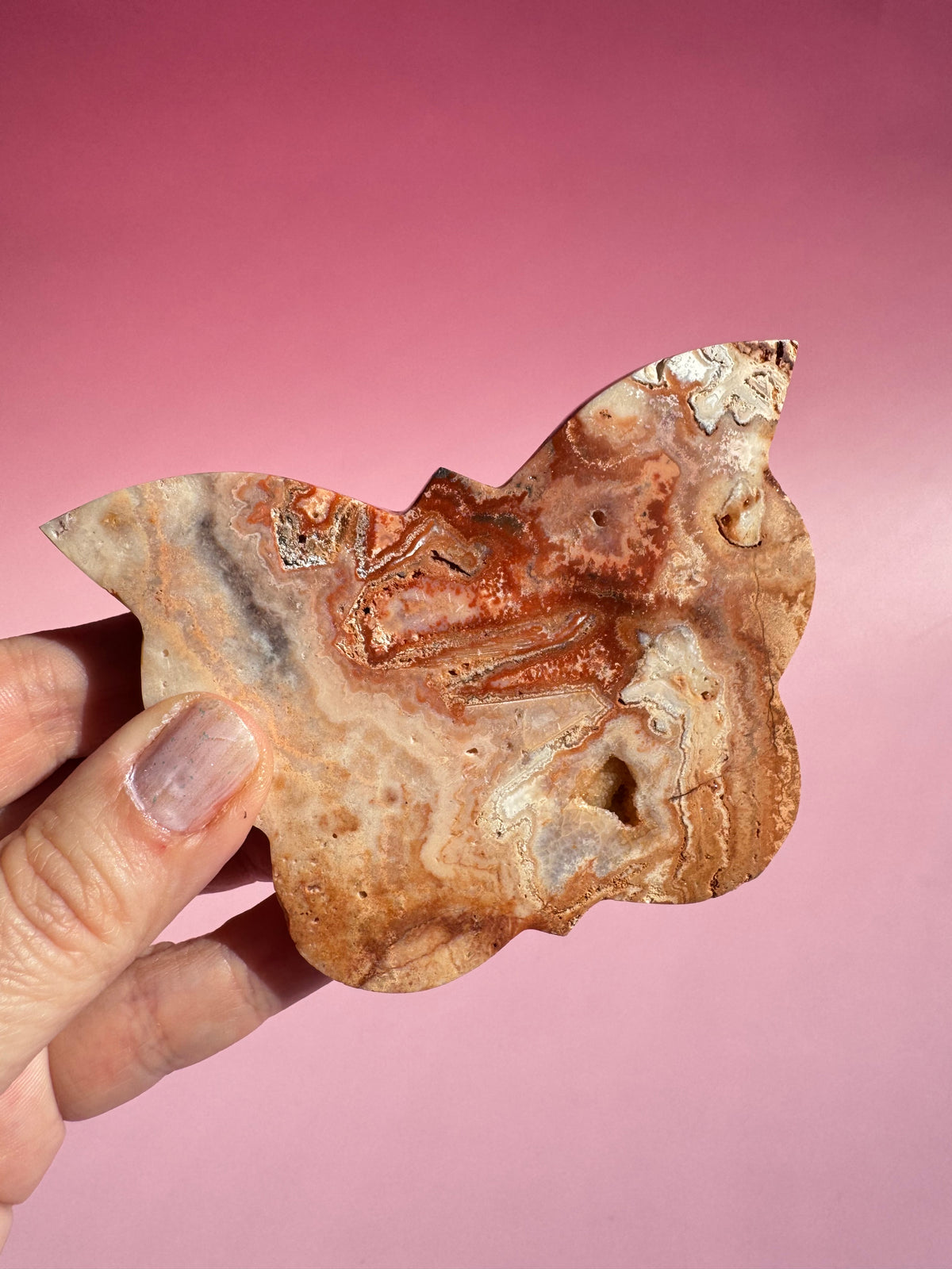Pink Crazy Lace Agate Butterfly - ITEM J
