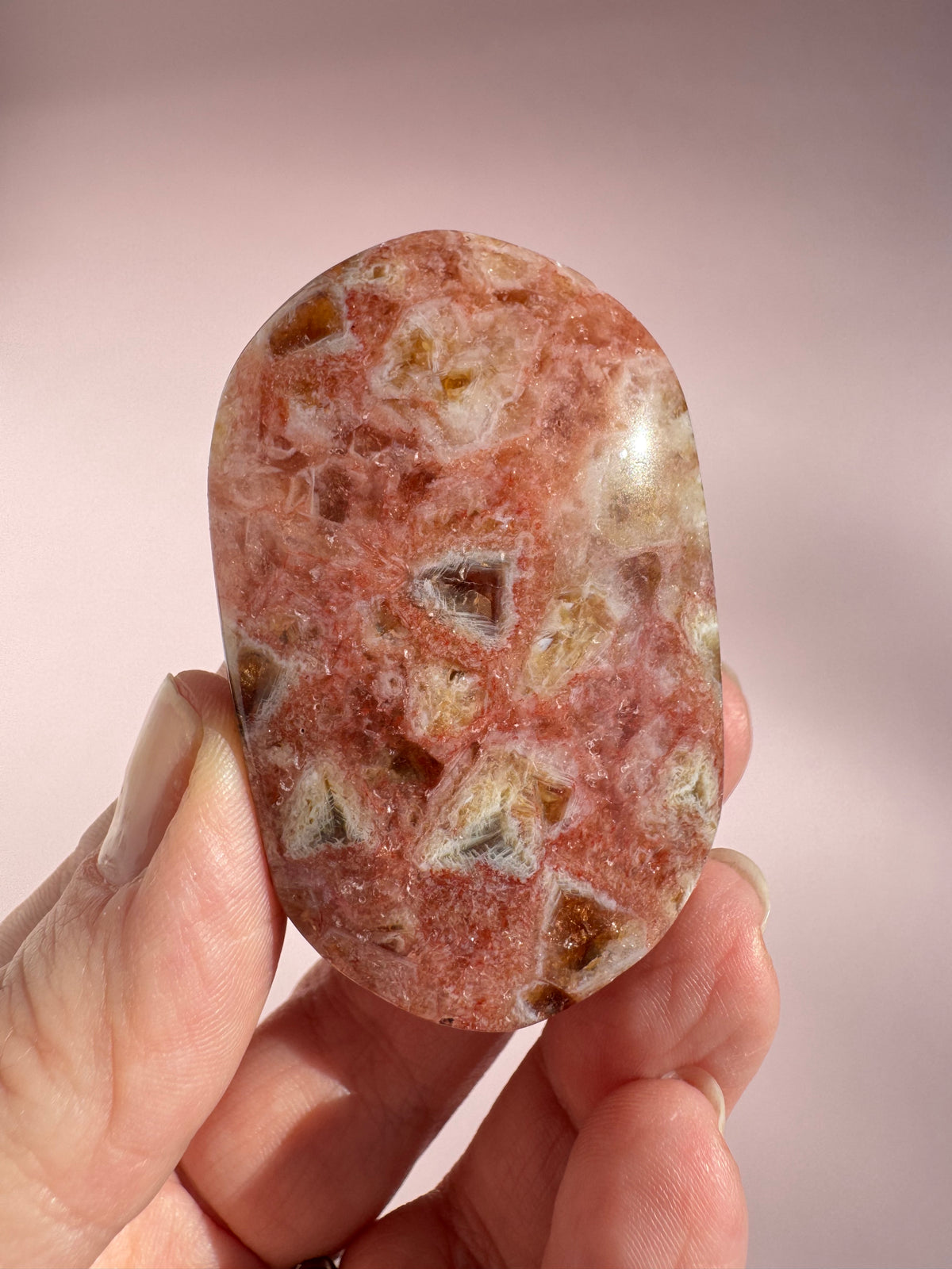 Honeycomb Citrine (Treated) Palm Stone - Item Q