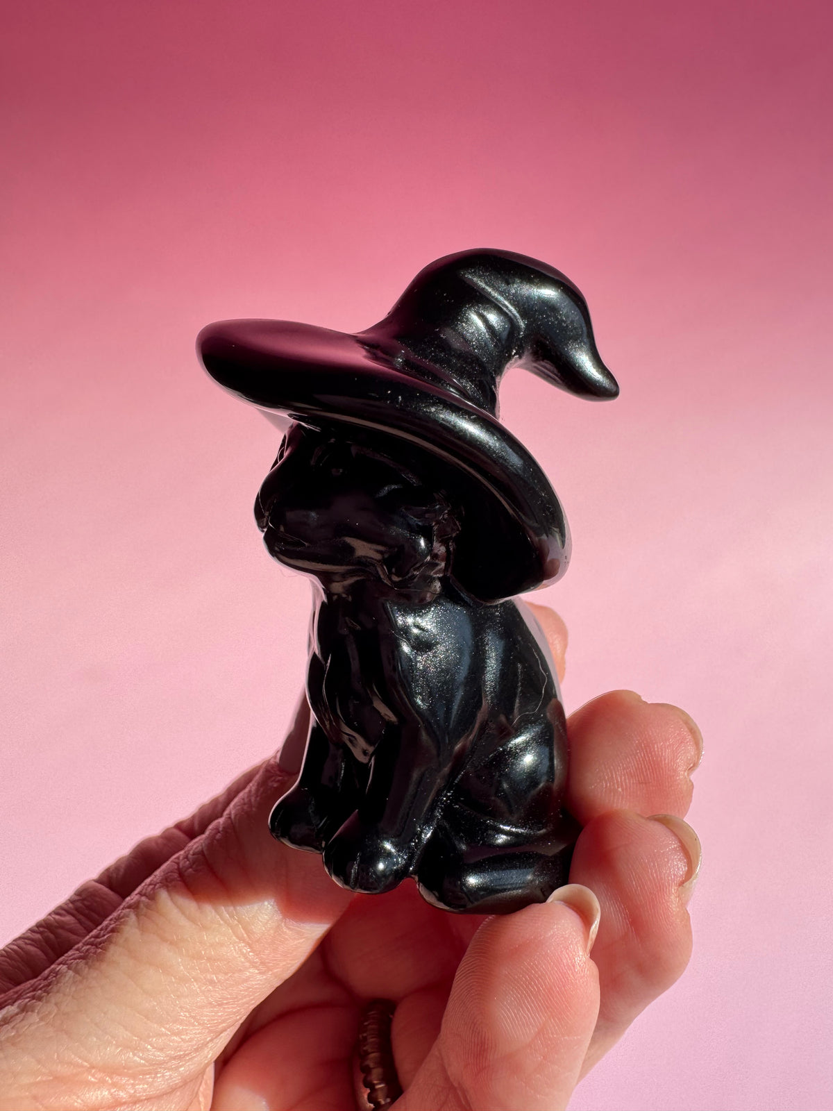 Obsidian Witch Cat Carving