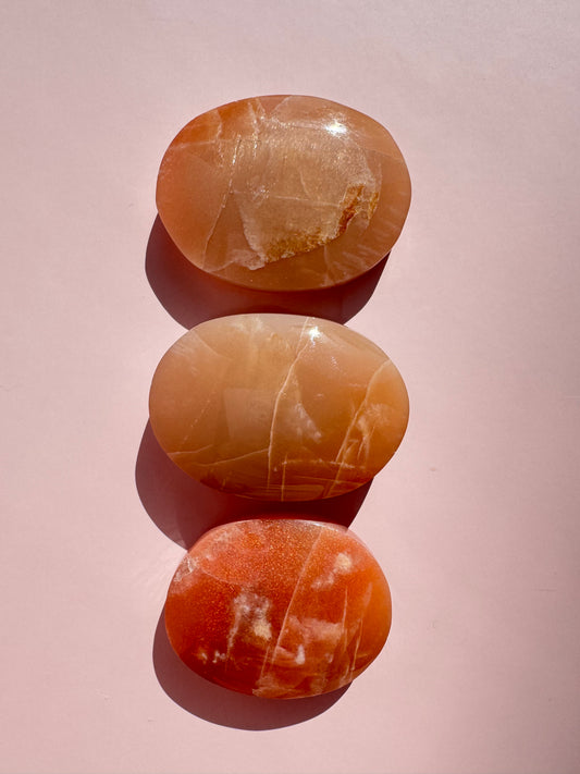 Peach Moonstone with Sunstone Palm Stone