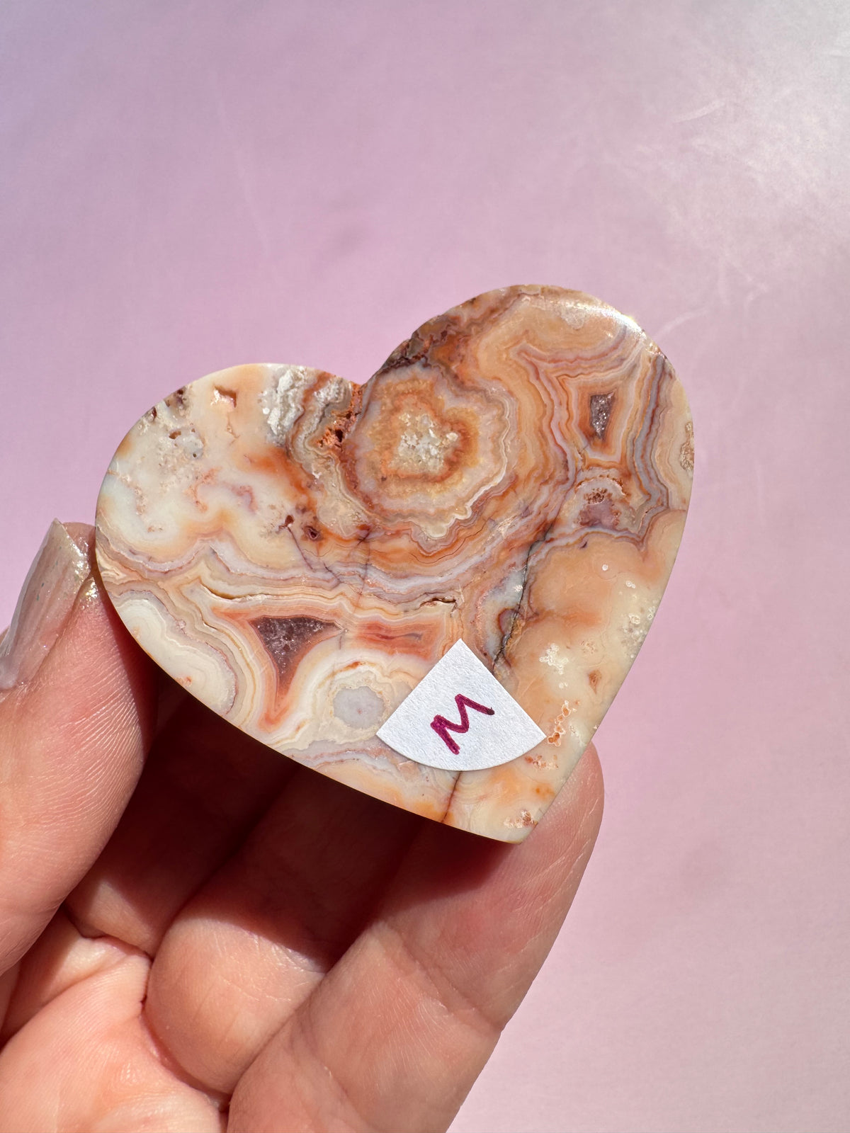 Pink Crazy Lace Agate Heart Carving - ITEM M