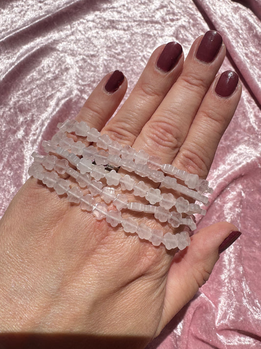 Rose Quartz Flower Bracelet (7")