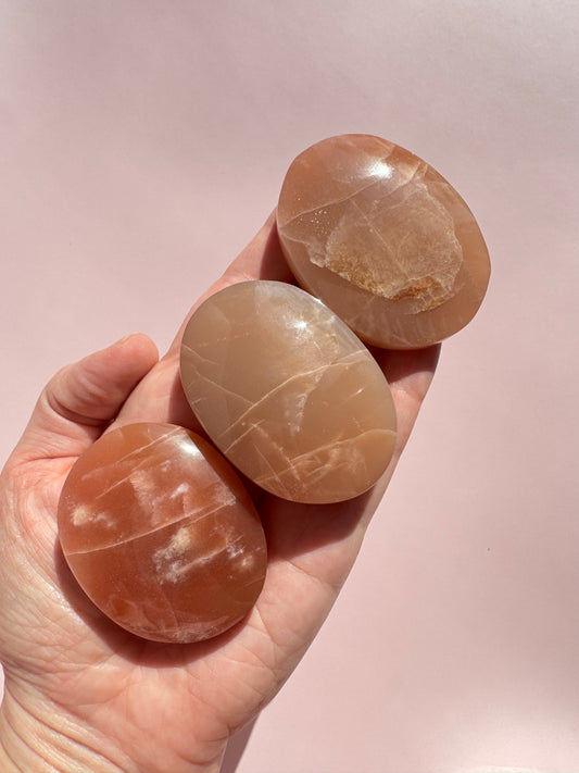 Peach Moonstone with Sunstone Palm Stone