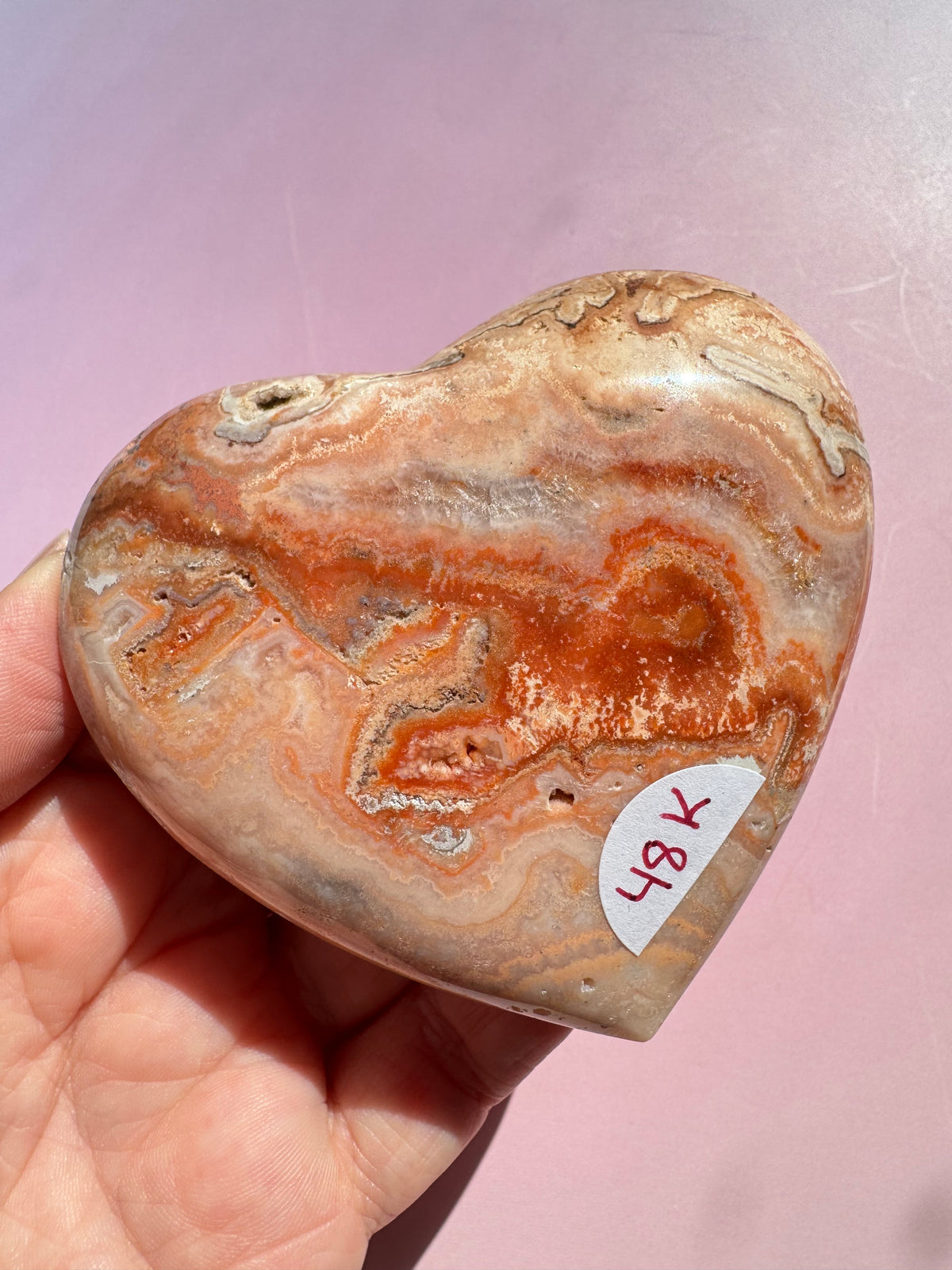 Pink Crazy Lace Agate Puffy Heart - ITEM K