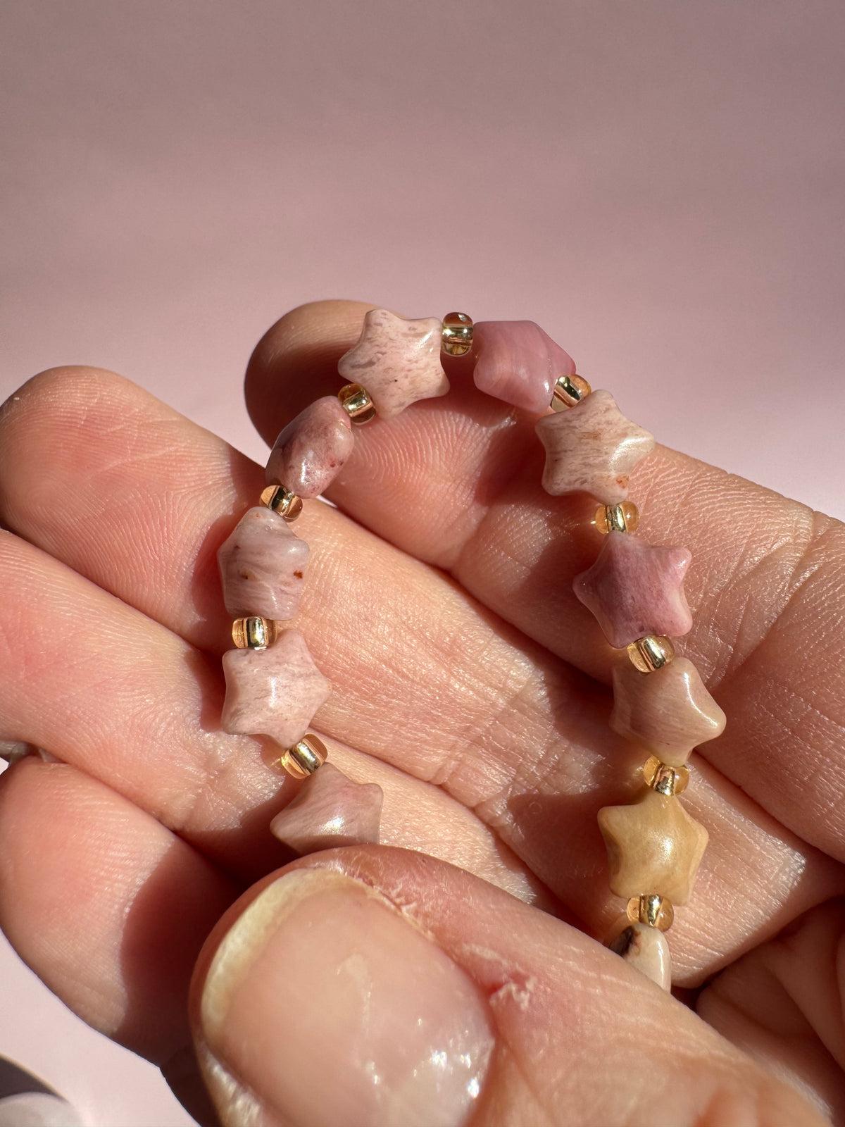 Pink Petrified Wood Star Bracelet (6.75")
