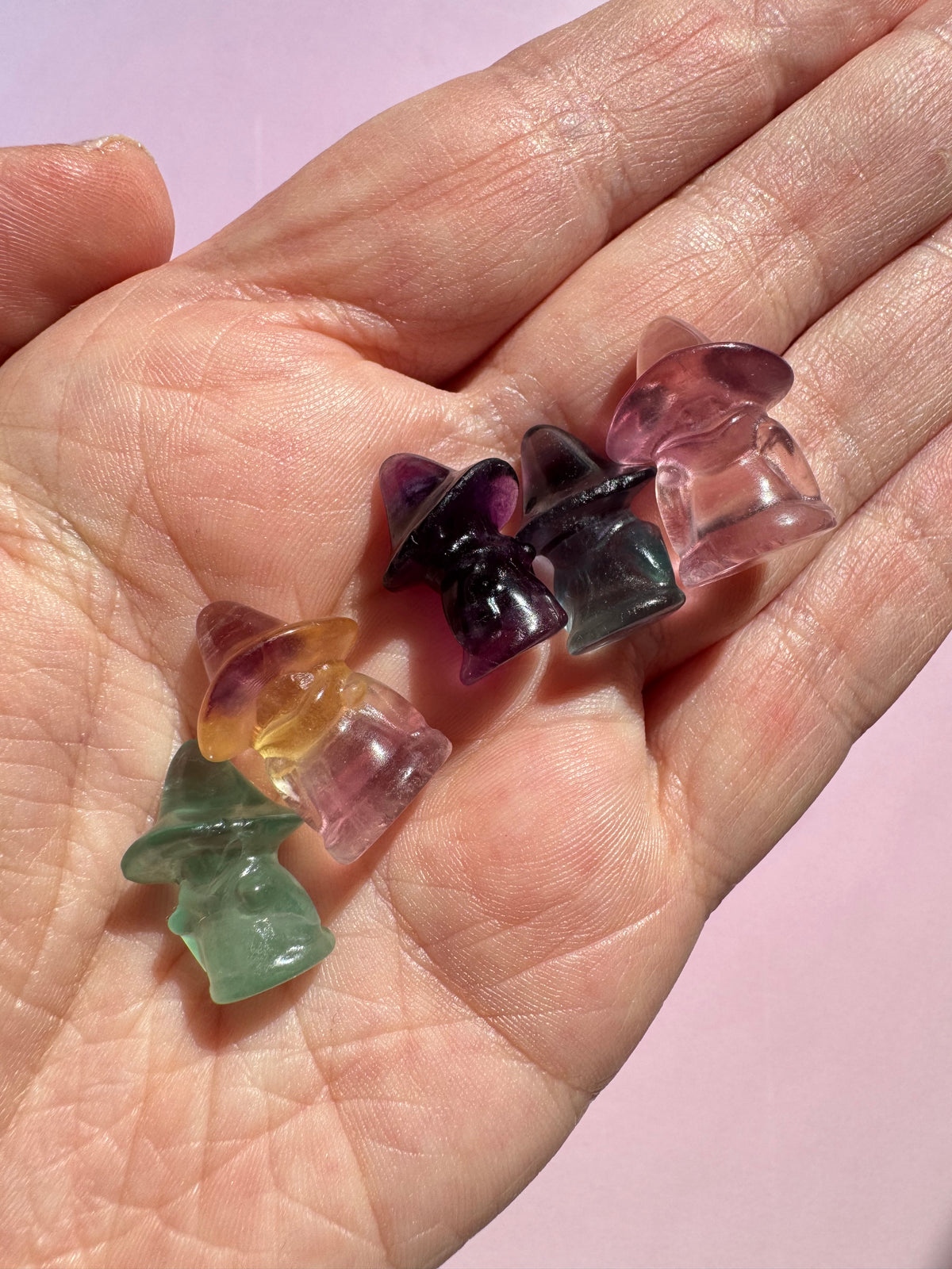 Rainbow Fluorite Mini Witch Carving