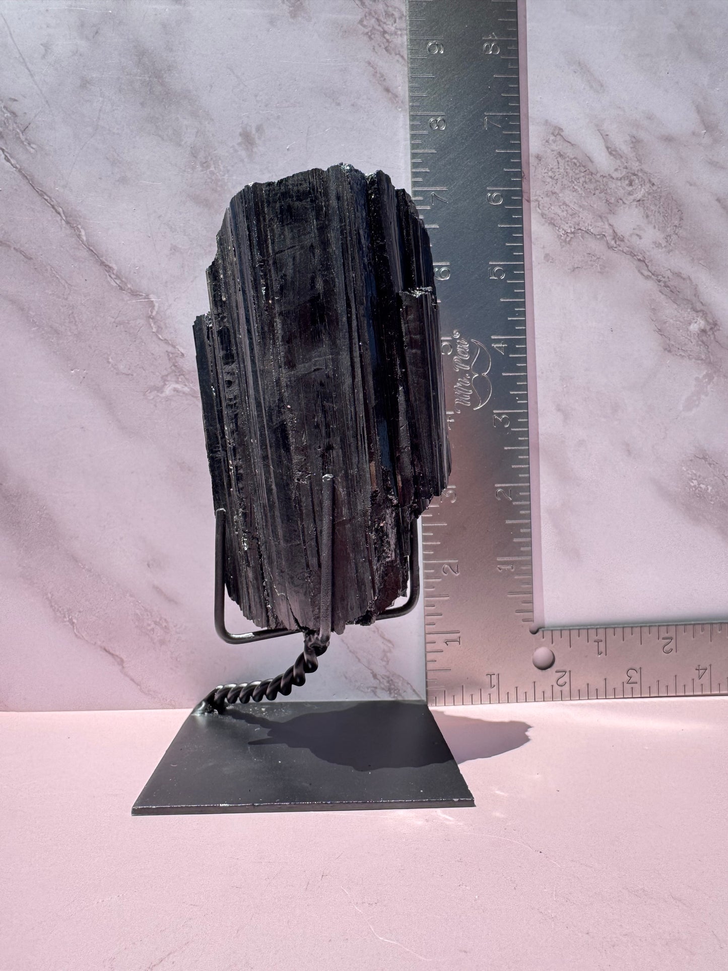 Black Tourmaline Raw Freeform on Stand, from Brazil