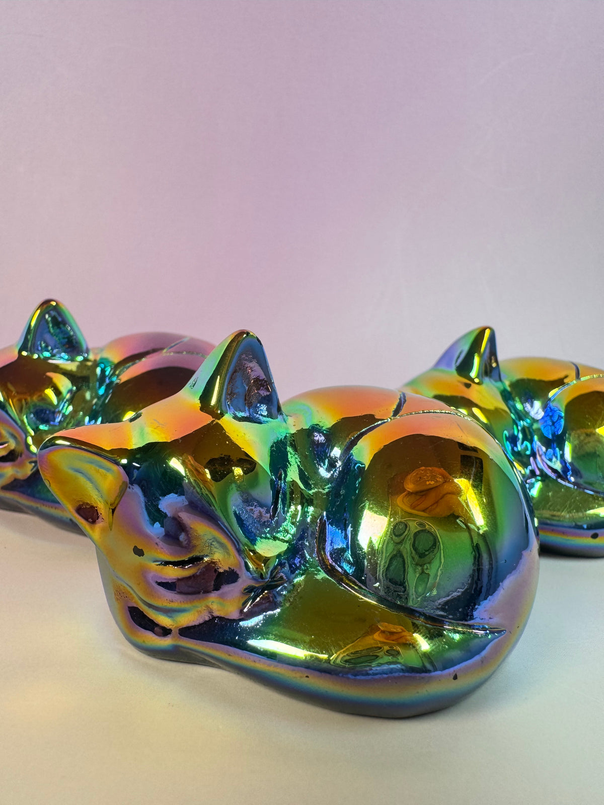 Titanium Aura Obsidian Sleeping Cat Carving (Imperfect)