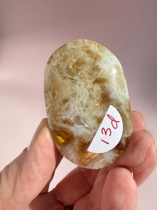 Honeycomb Citrine (Treated) Palm Stone - Item D