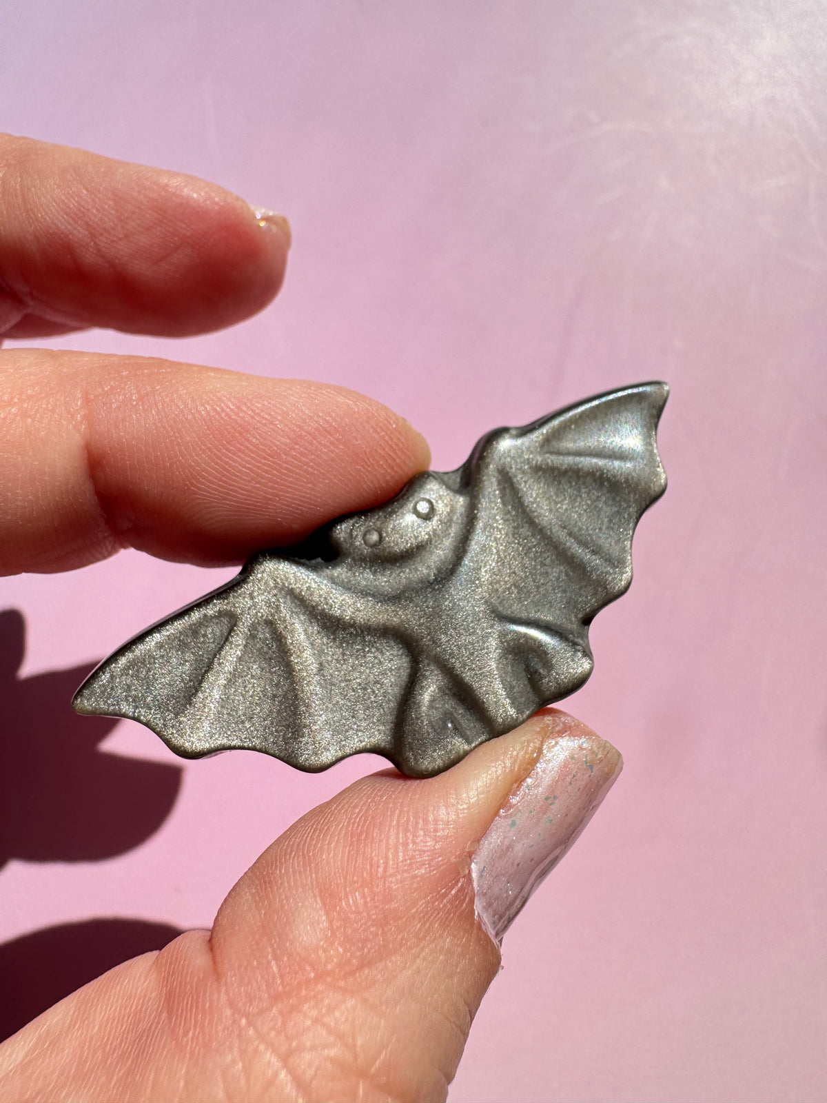 Silver Sheen Obsidian Bat Carving