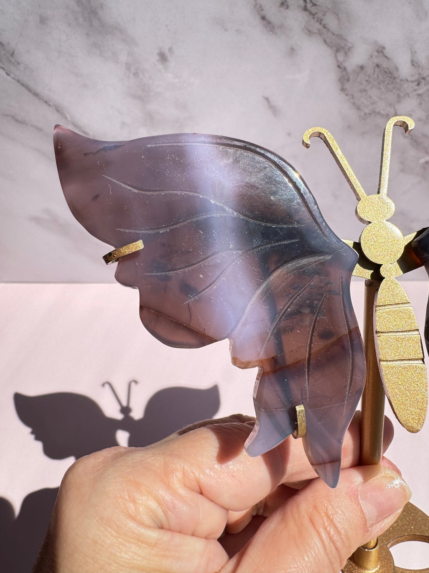 Blue Agate Butterfly Wings with Stand
