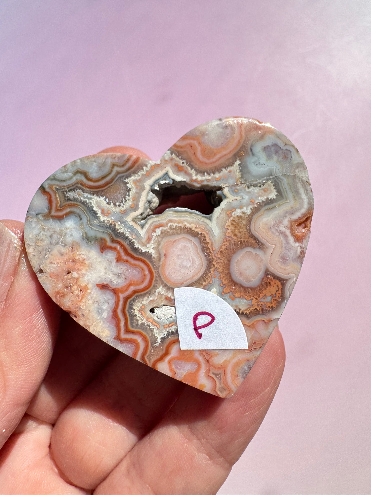 Pink Crazy Lace Agate Heart Carving - ITEM P