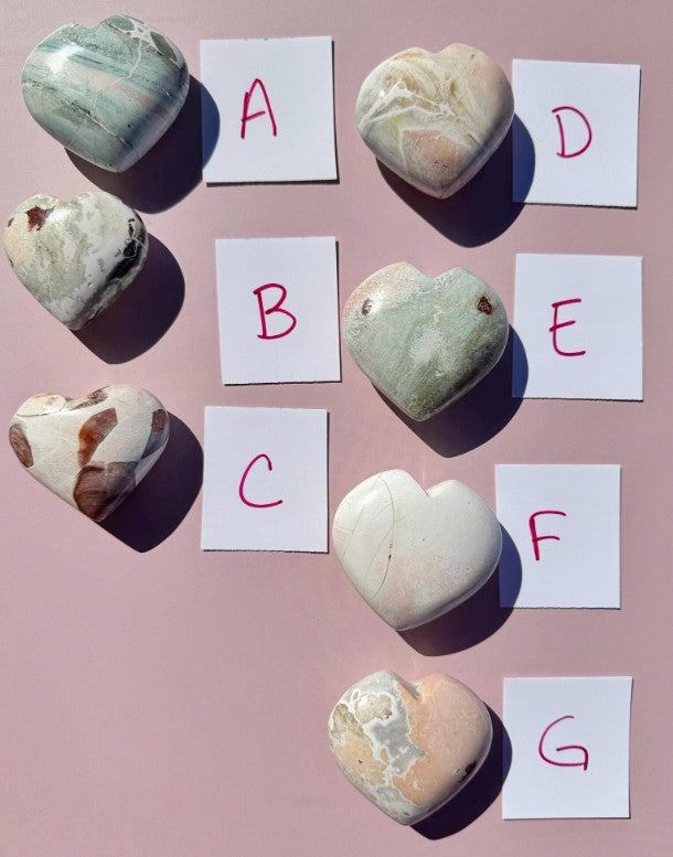 Unicorn Jasper Heart Carvings - from India - YOU CHOOSE