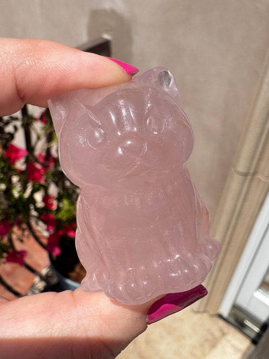 Rose Quartz Sitting Cat Carving