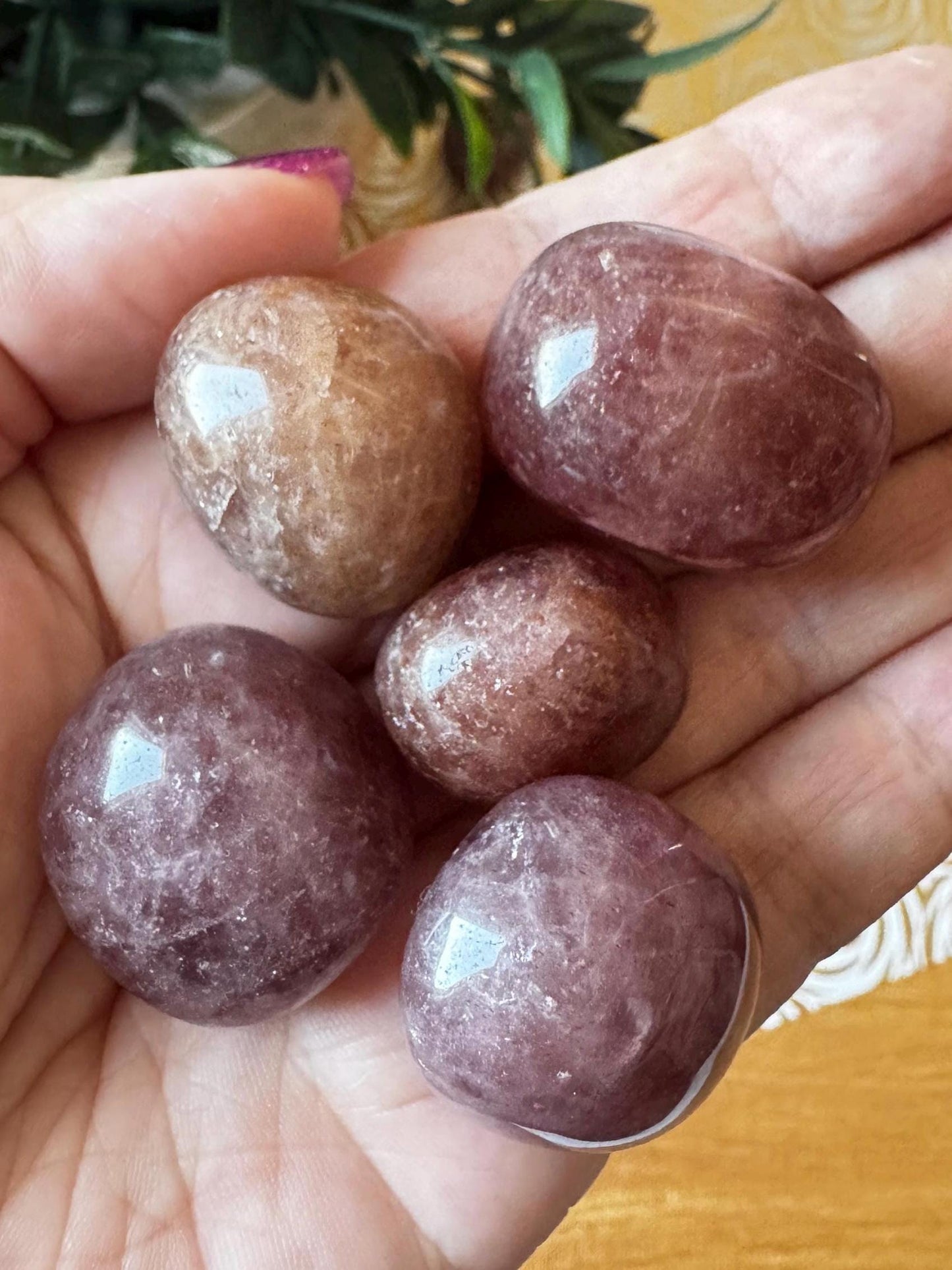 Strawberry Quartz Tumbles from Brazil (1"); Beautiful Dark Pink Crystal Stone, Perfect for Pocket Stone or Meditation