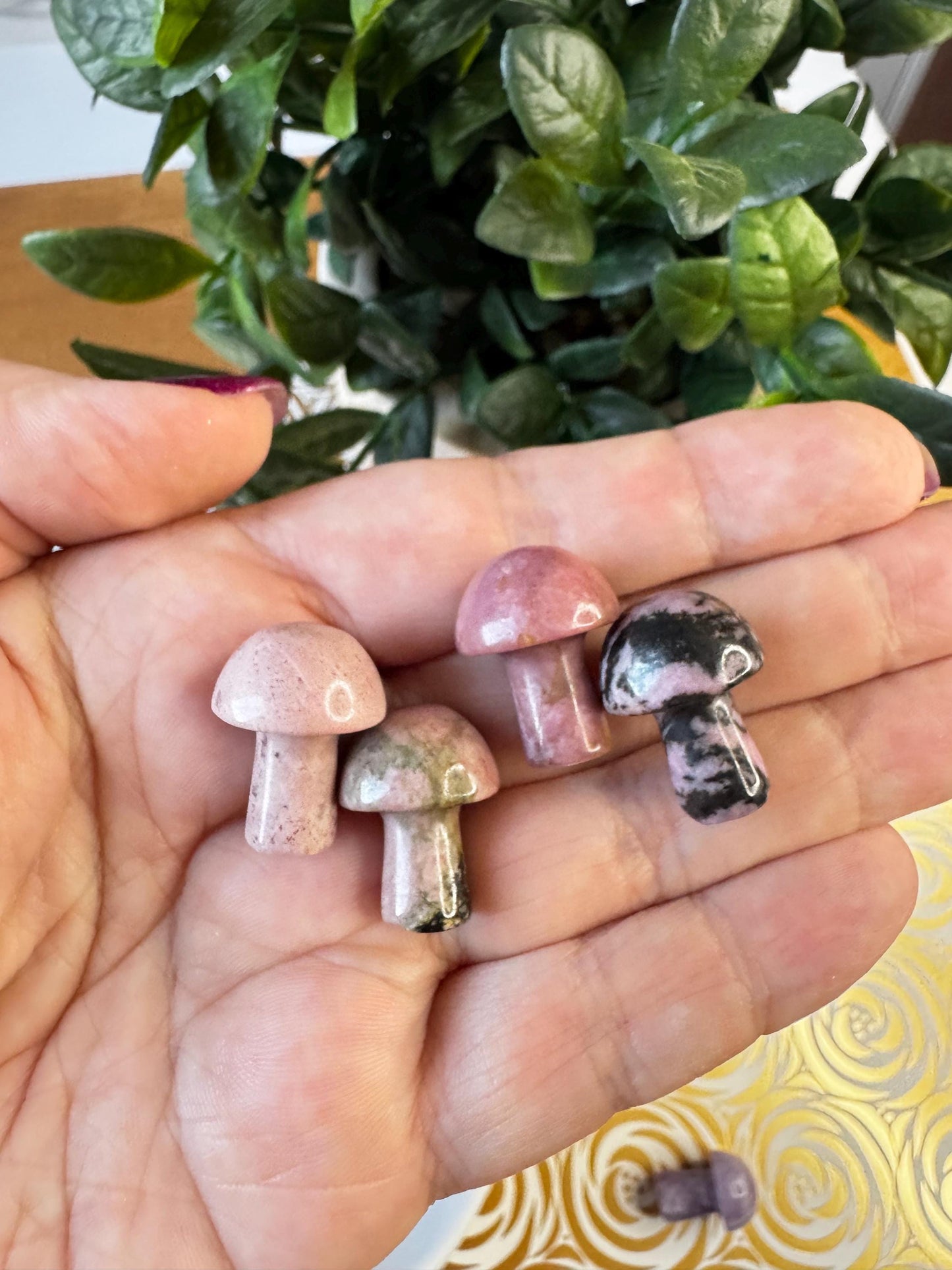 Crystal Mini Mushroom Carvings; Rose Quartz or Rhodonite