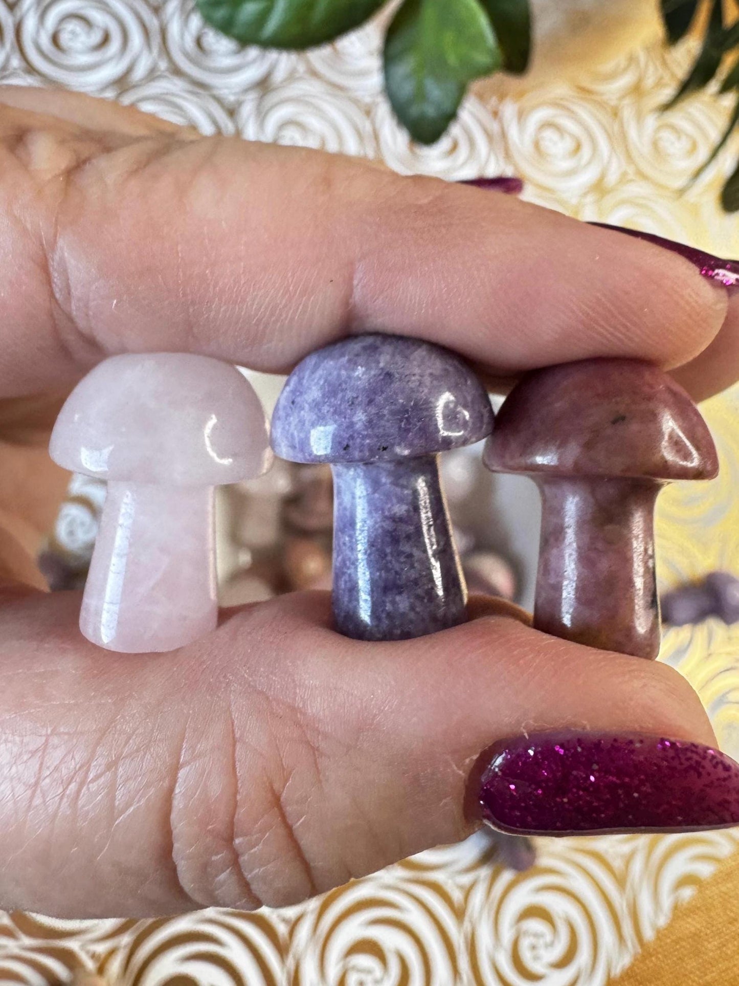 Crystal Mini Mushroom Carvings; Rose Quartz or Rhodonite