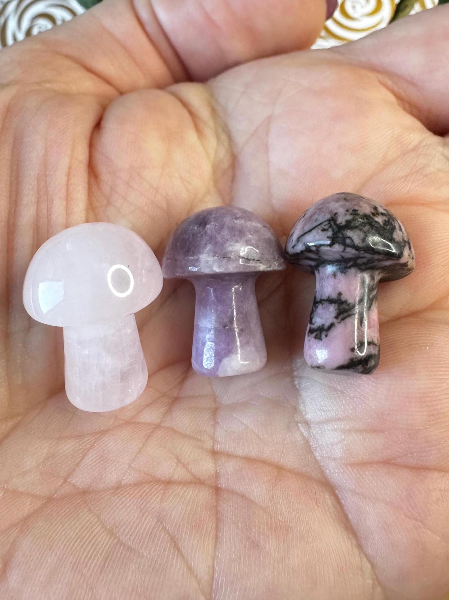 Crystal Mini Mushroom Carvings; Rose Quartz or Rhodonite