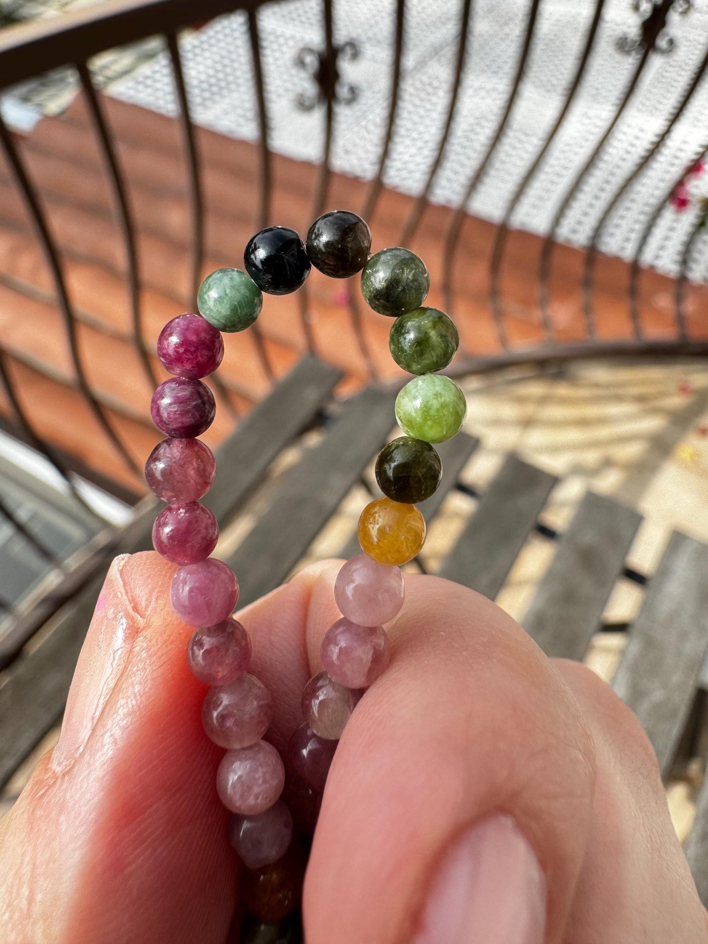 Rainbow Tourmaline Bracelet; 4mm Stretchy Beaded Bracelet; Multicolor Tourmaline; 6.75" Size