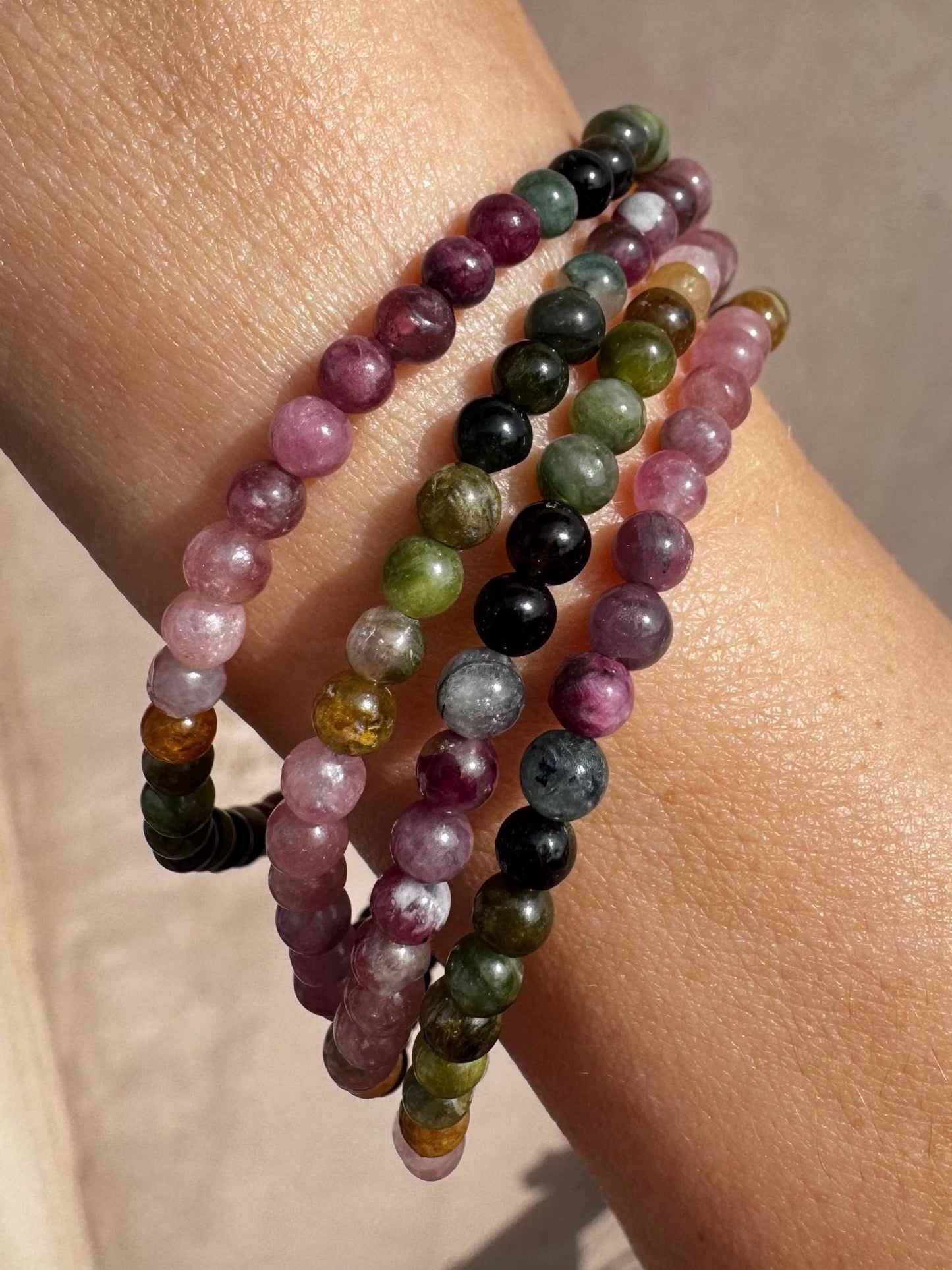 Rainbow Tourmaline Bracelet; 4mm Stretchy Beaded Bracelet; Multicolor Tourmaline; 6.75" Size