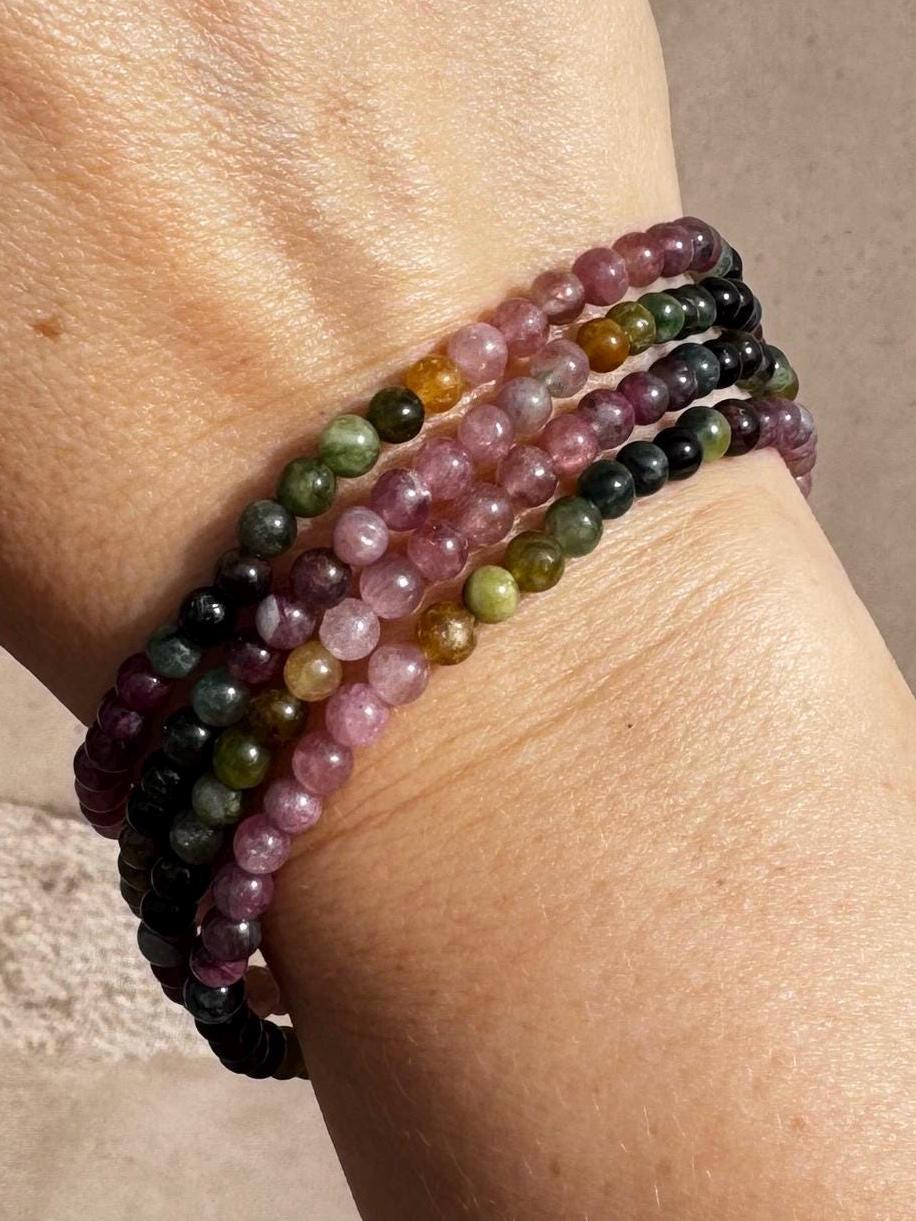 Rainbow Tourmaline Bracelet; 4mm Stretchy Beaded Bracelet; Multicolor Tourmaline; 6.75" Size