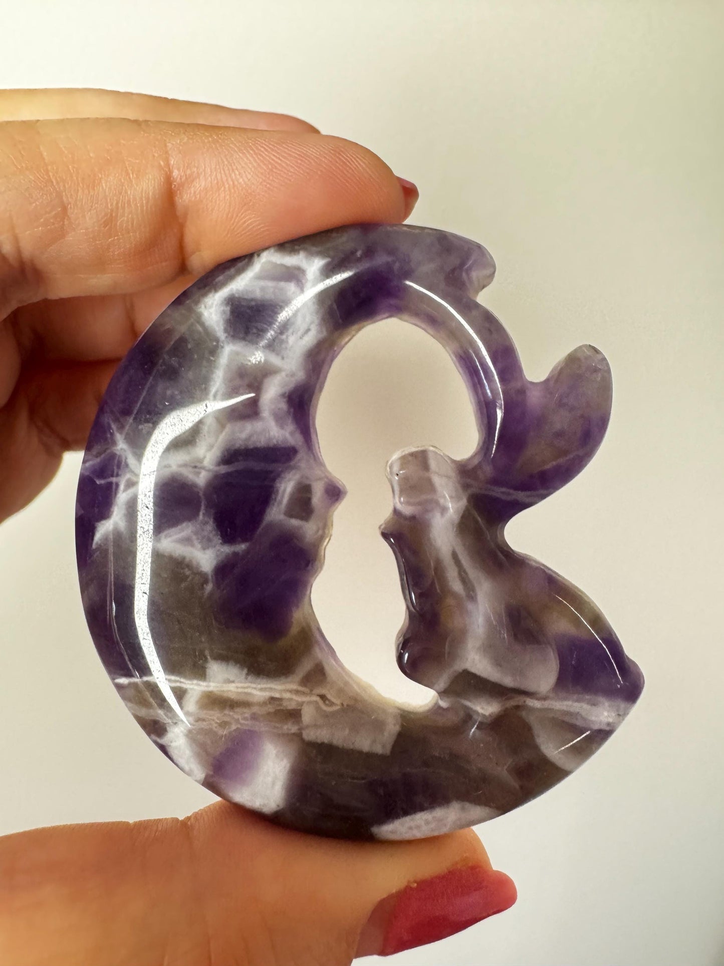 Crystal Moon and Fairy Carving (2.3"); You Choose - Rose Quartz, Dream Amethyst, or Silver Sheen Obsidian