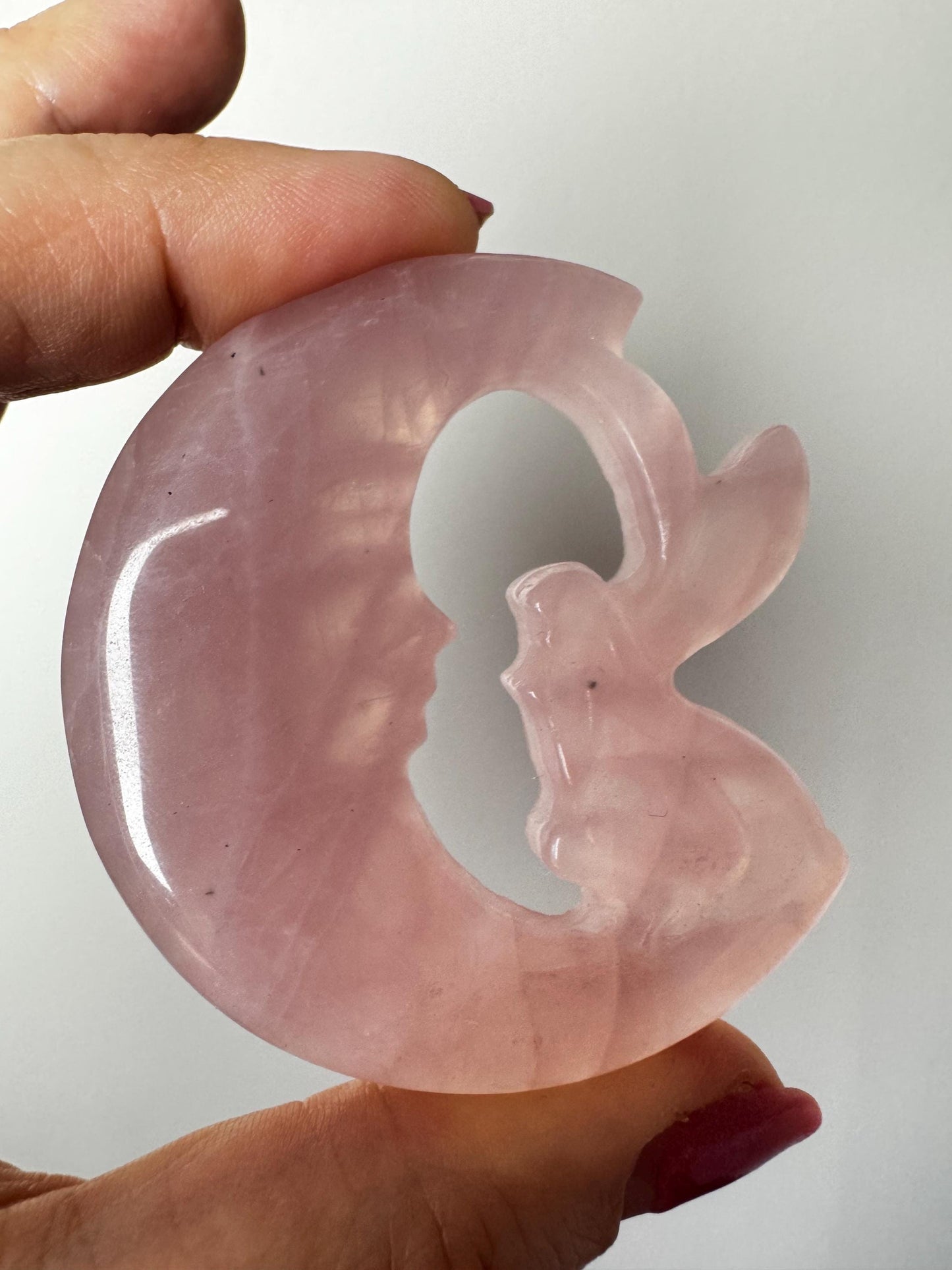 Crystal Moon and Fairy Carving (2.3"); You Choose - Rose Quartz, Dream Amethyst, or Silver Sheen Obsidian