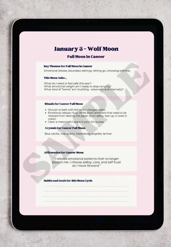 2026 Full Moon Journal - Lunar Rituals, Affirmations & Crystal Guide | Digital Download