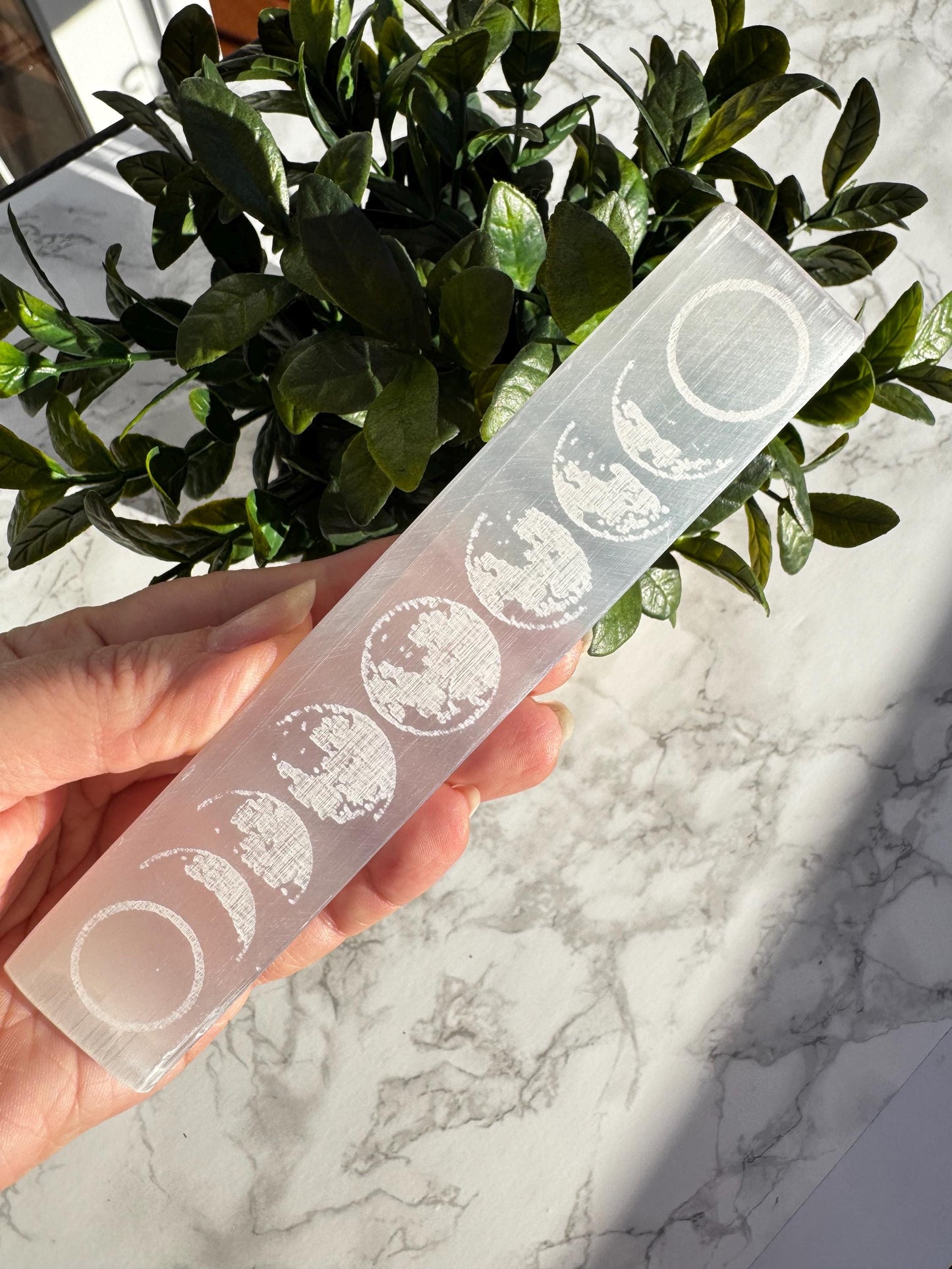 Satin Spar / Selenite 6" Bar with Moon Phases