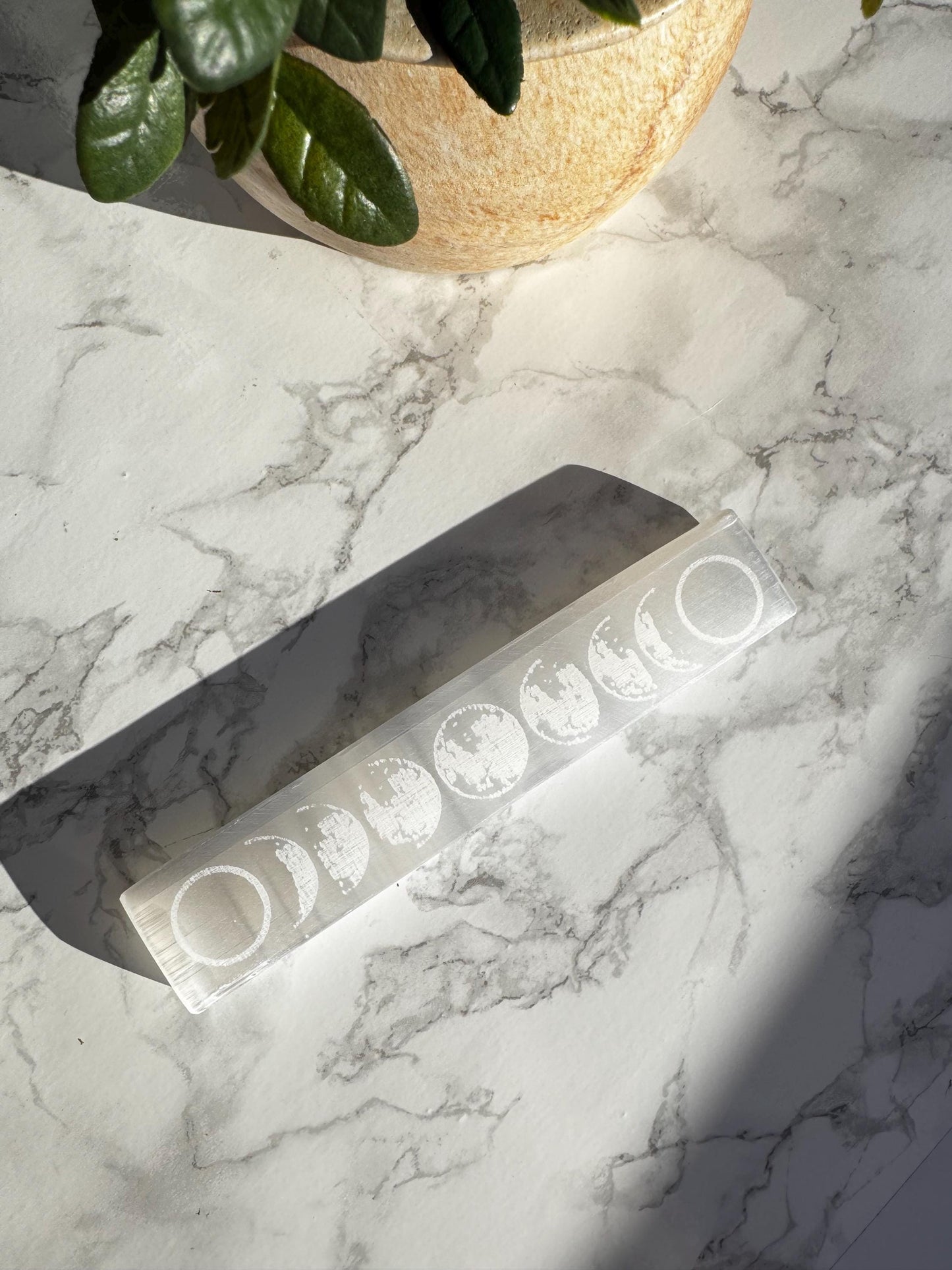 Satin Spar / Selenite 6" Bar with Moon Phases