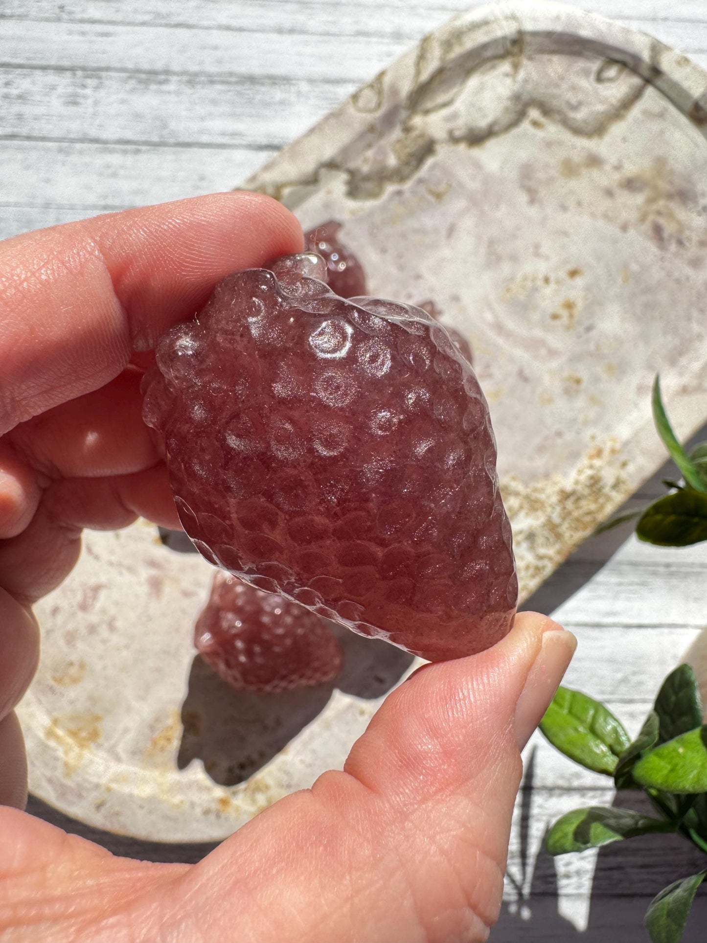 Strawberry Quartz Strawberry Carvings (2"); Beautiful Dark Pink Crystal Stone