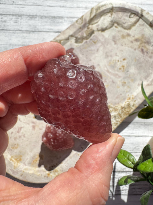 Strawberry Quartz Strawberry Carvings (2"); Beautiful Dark Pink Crystal Stone