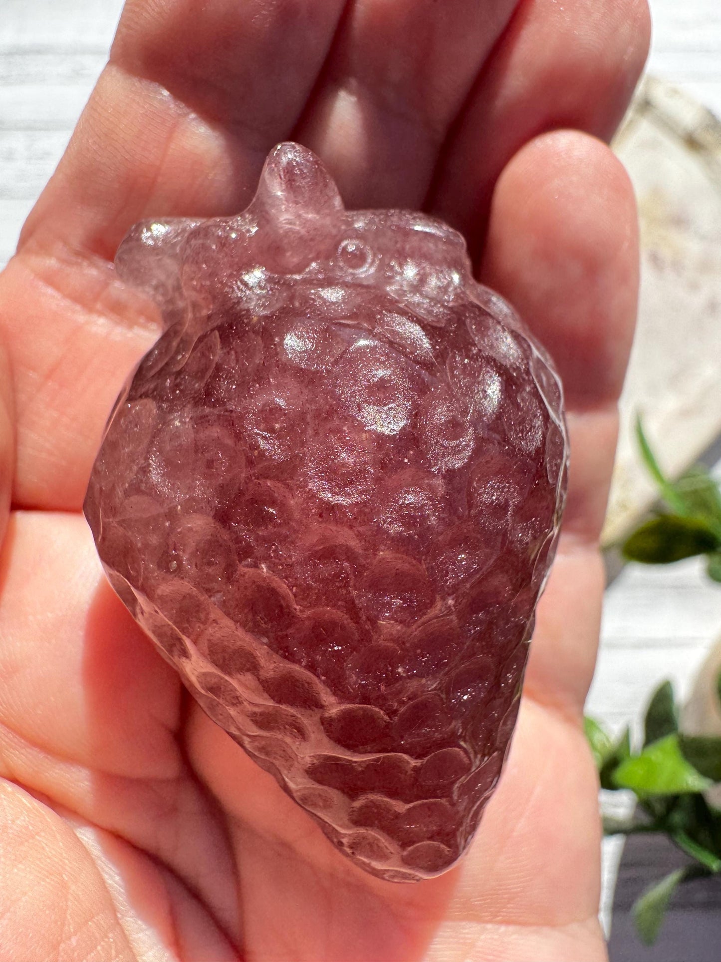 Strawberry Quartz Strawberry Carvings (2"); Beautiful Dark Pink Crystal Stone