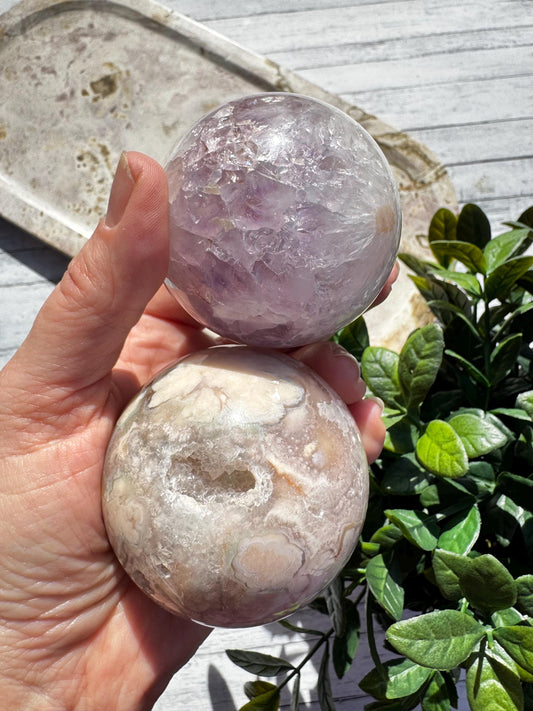 Flower Agate and Pink Amethyst Sphere - Item B